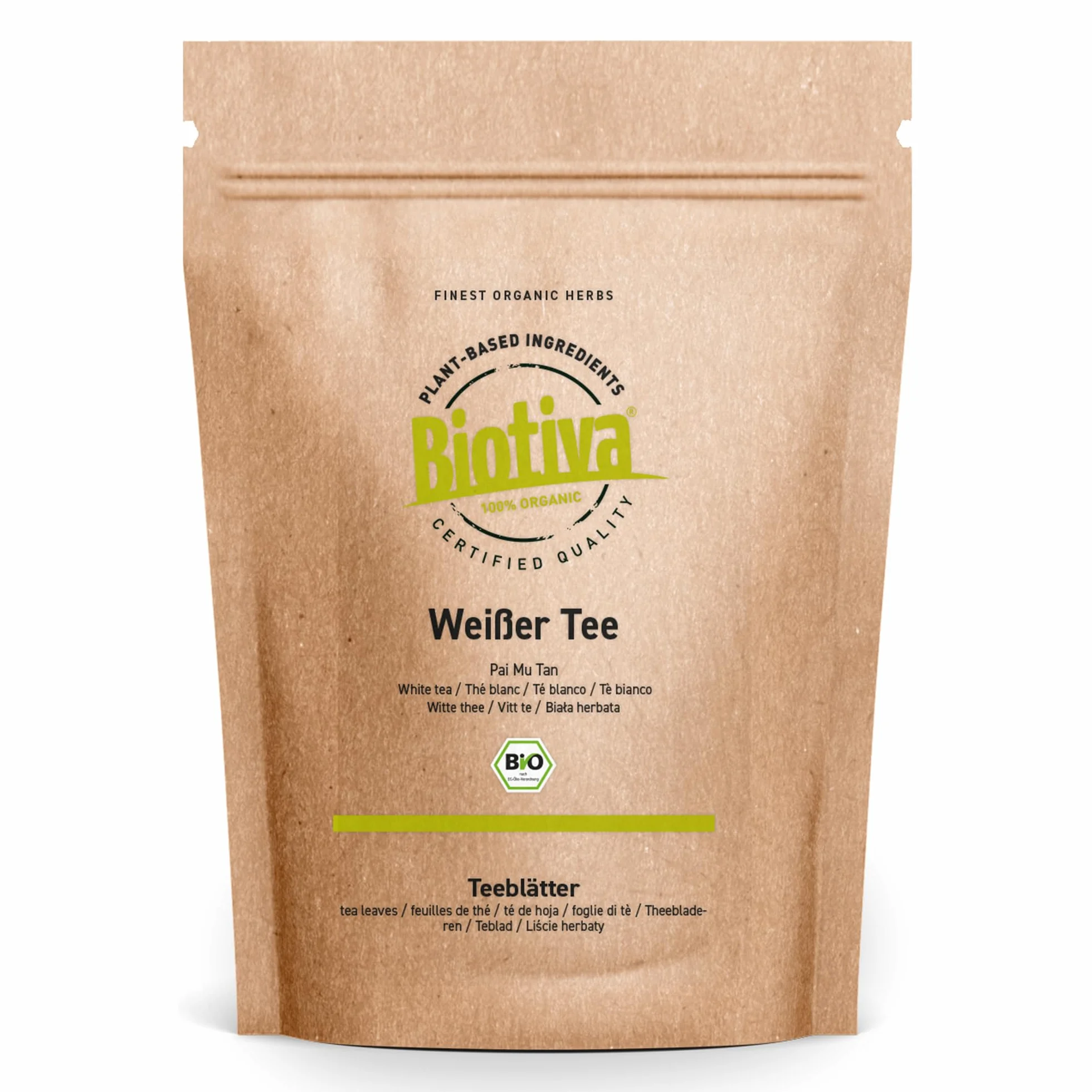 Biotiva Biała herbata Pai Mu Tan Organic 100 g certyfikat Fairbiotea