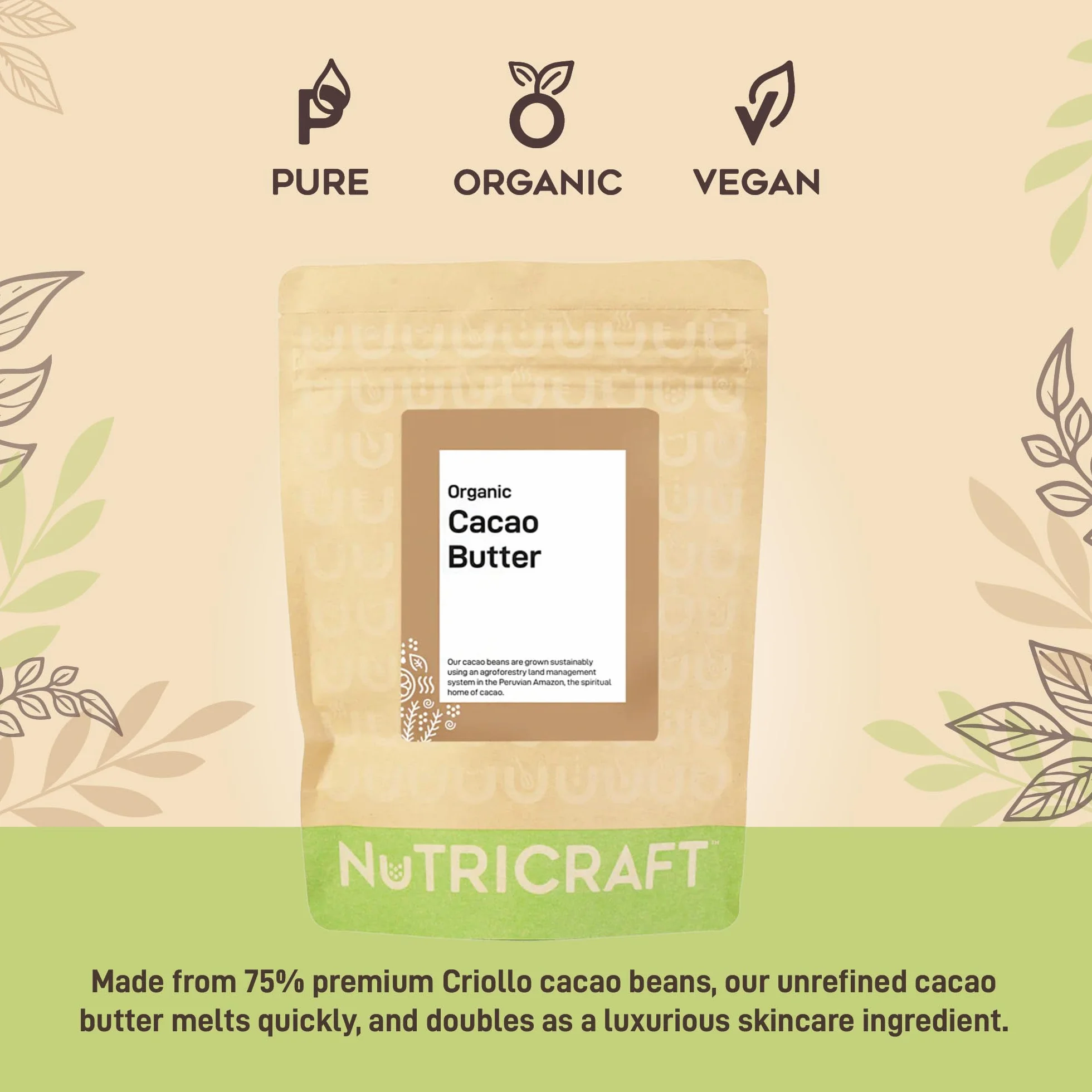 Organiczne peruwiańskie masło kakaowe firmy NutriCraft: 250 g, 500 g, 1 kg i 5 kg