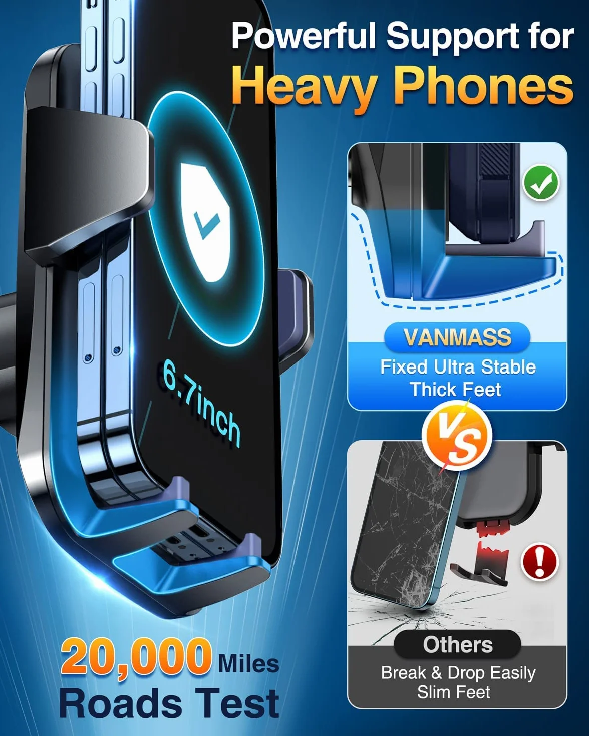 Vanmass samochodowy uchwyt na telefon komórkowy, uchwyt na telefon 3 w 1, na wentylację/przyssawkę, 100% silikonowa ochrona, do iPhone’a / Samsunga / Huawei Mate; LG.