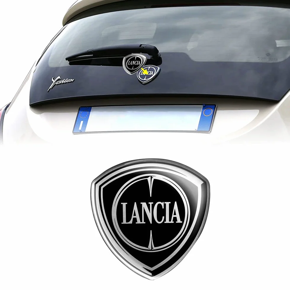 Lancia 21265 oficjalne logo naklejki 3D na Ypsilon, tył, czarny, 71 x 73 mm