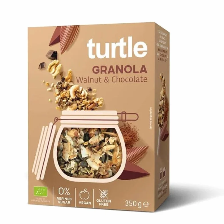 GRANOLA ORZECH WŁOSKI - CZEKOLADA BEZGLUTENOWA BIO 350 g - TURTLE
