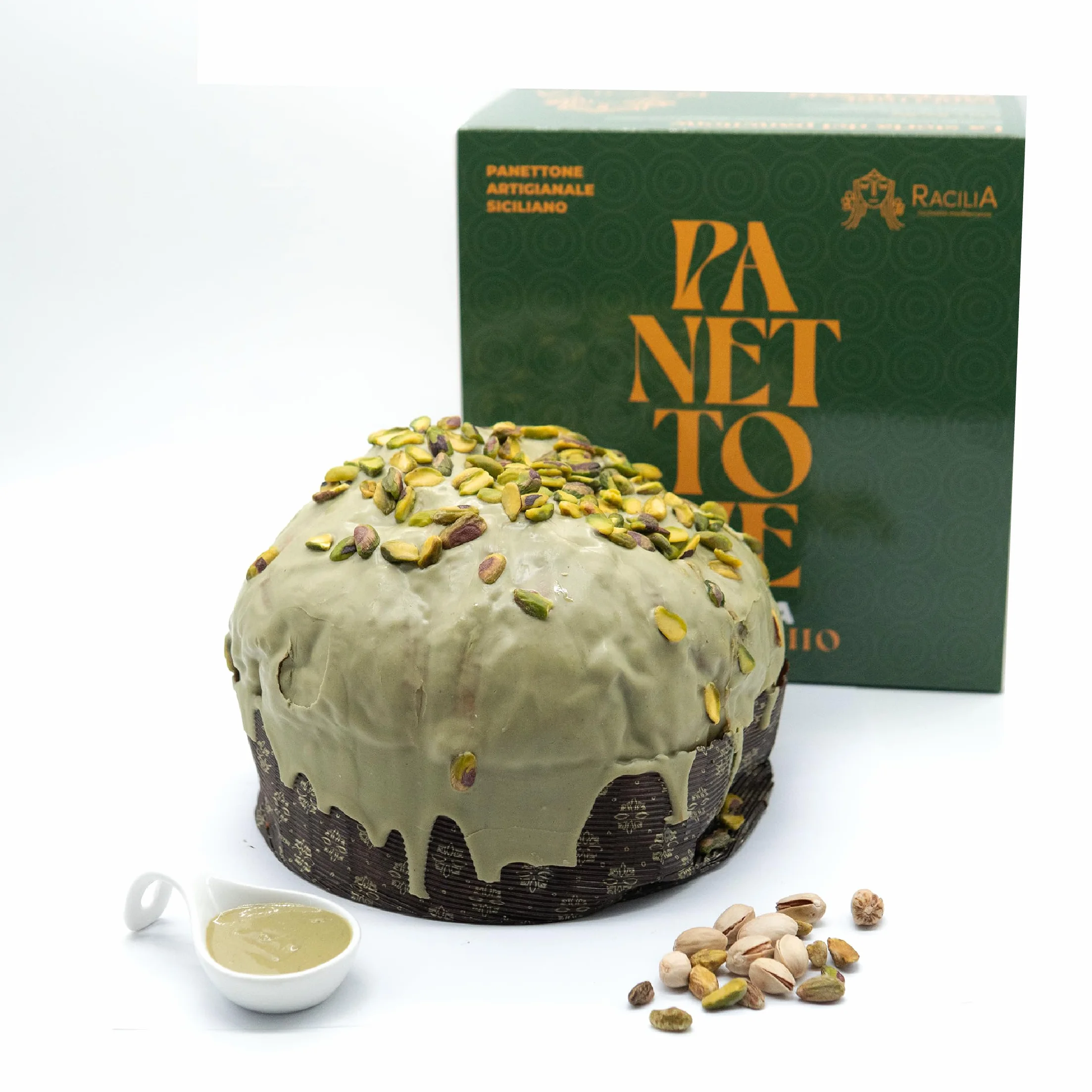 RACILIA Artisan Pistacjowy Panettone z dodatkowym nadzieniem 500g | Z kremem pistacjowym i chrupiącym lukrem | Wolne zakwaszanie 36h z drożdżami macierzystymi i naturalnymi składnikami | 1,5 kg