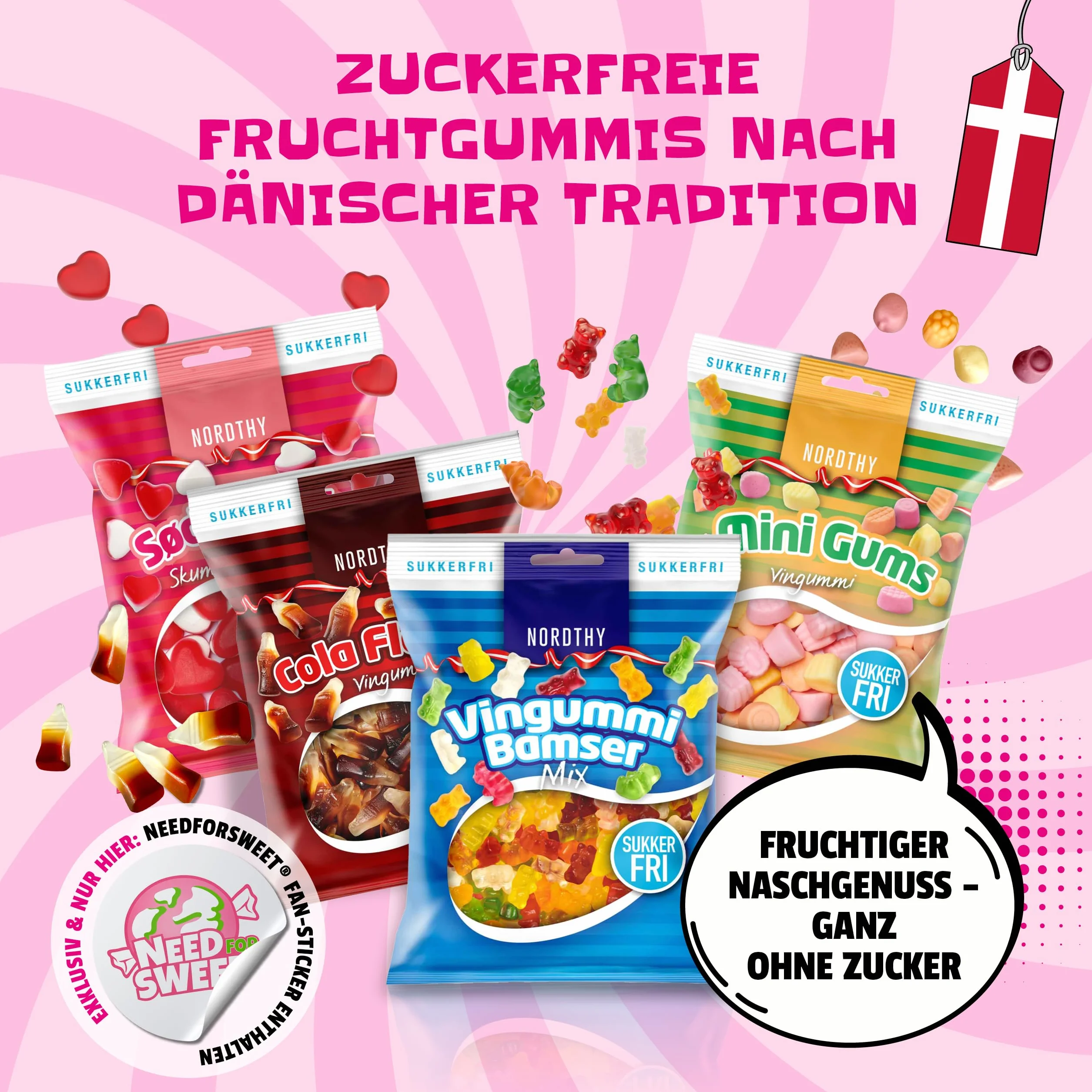 Nordthy Bezcukrowa Mieszanka Lukrecji i Słodyczy 570g – Oryginalne Duńskie Wino-Gumy/Żelki Owocowe bez Cukru – Low Calorie Misie Żelki/Lukrecja/Słona Lukrecja/Salmiak – Słodycze dla Diabetyków