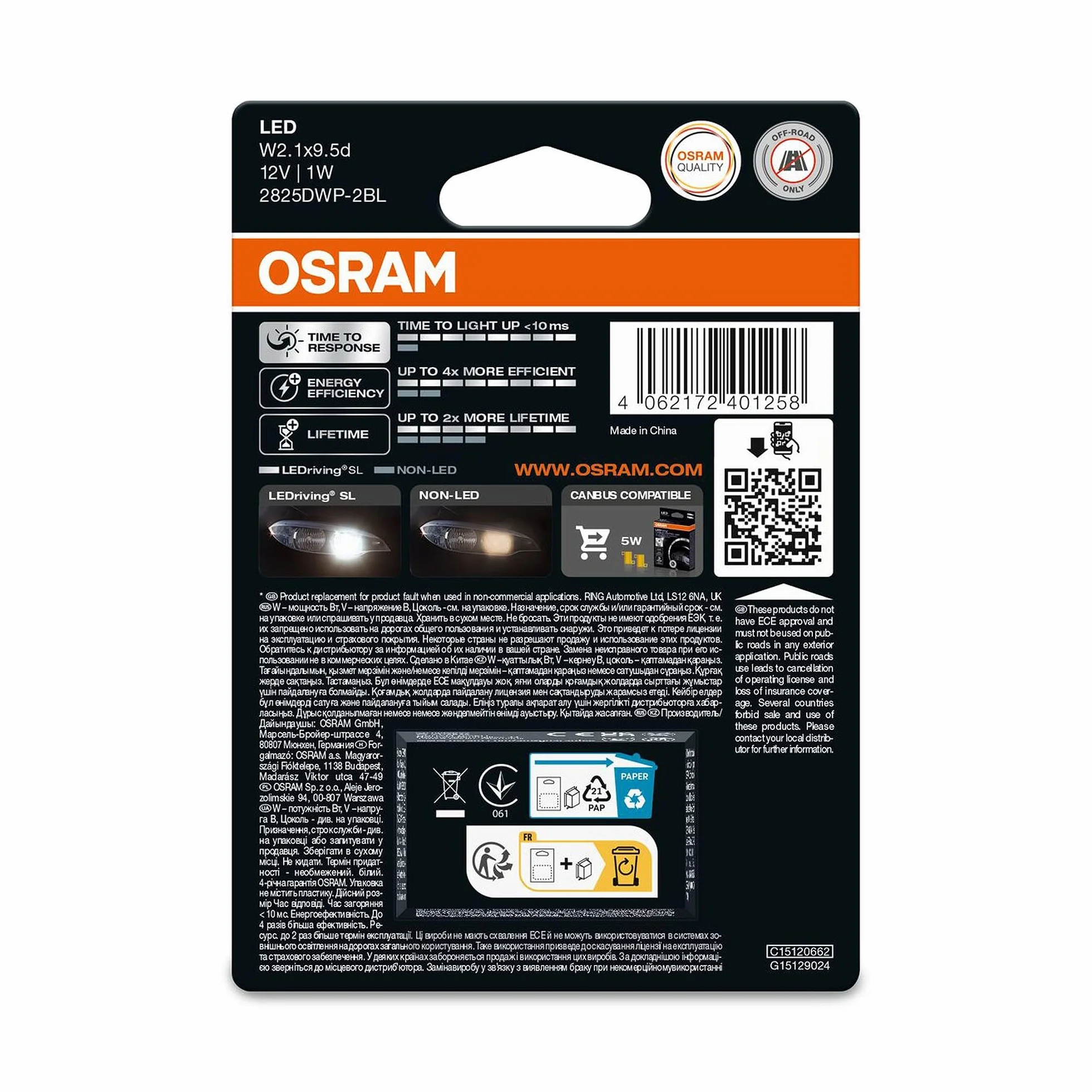 OSRAM LEDriving SL, W5W, biały 6000K, podwójny blister (2 lampy), LED Retrofit, tylko do użytku terenowego