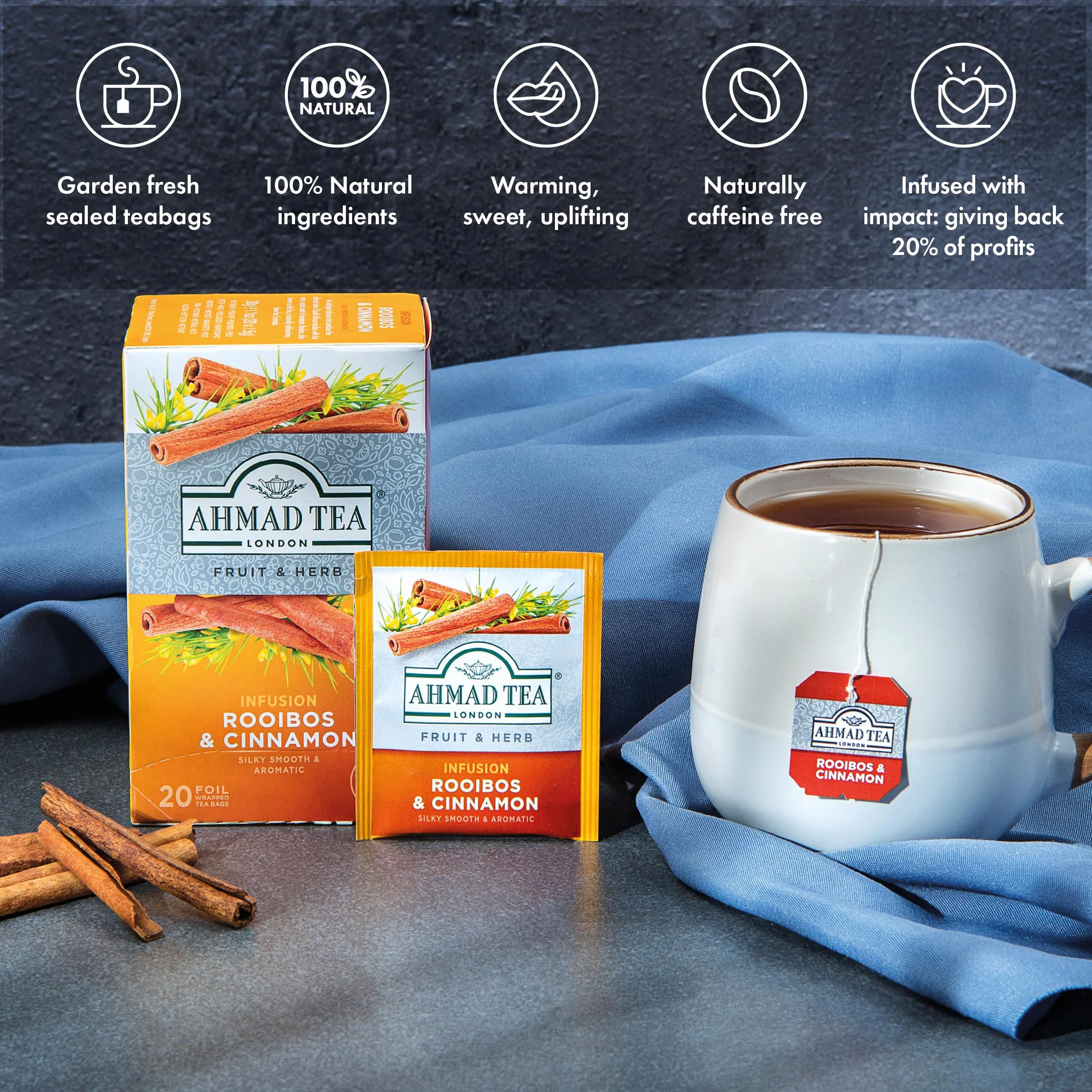 Ahmad Tea Rooibos & cynamon napar owocowy i ziołowy 20 herbatek