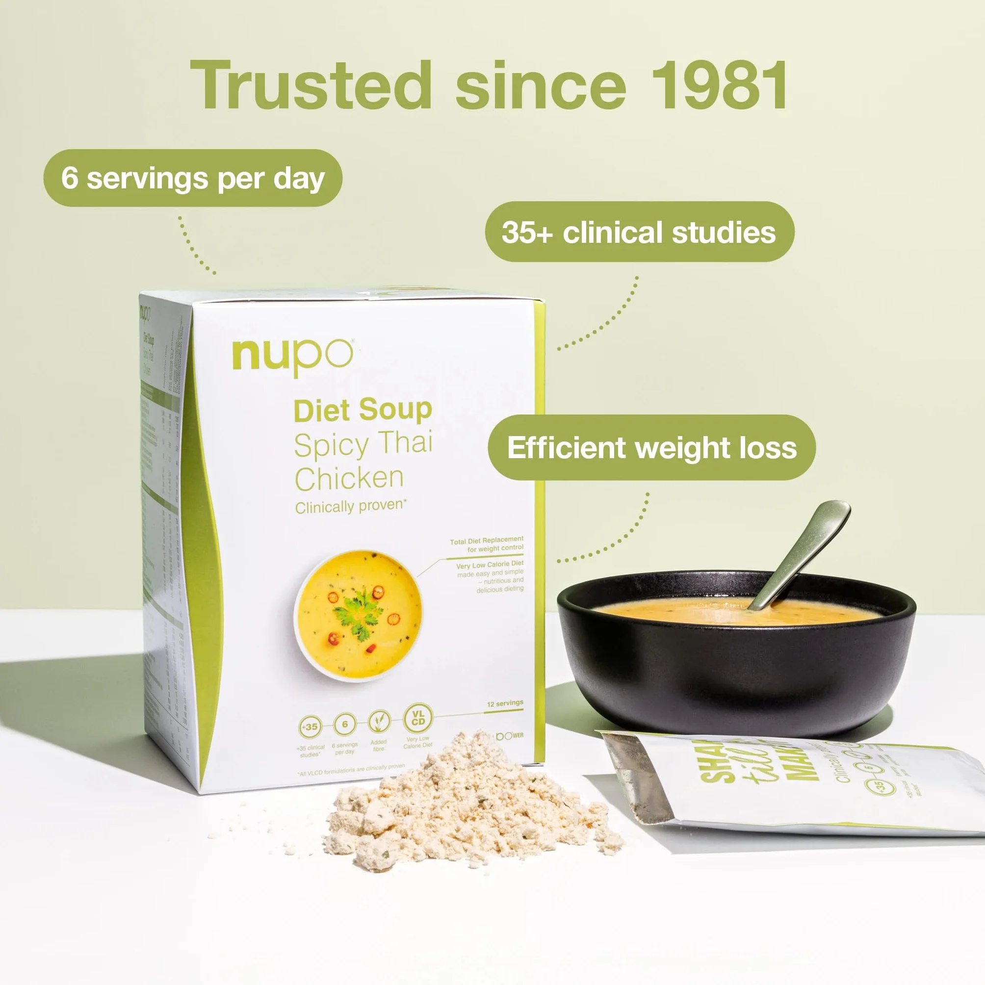 NUPO Diet Zupa Spicy Thai Chicken - Premium Dieta zastępcza dla kontroli wagi I Udowodnione klinicznie posiłki dla skutecznej kontroli wagi I 12 porcji bez GMO