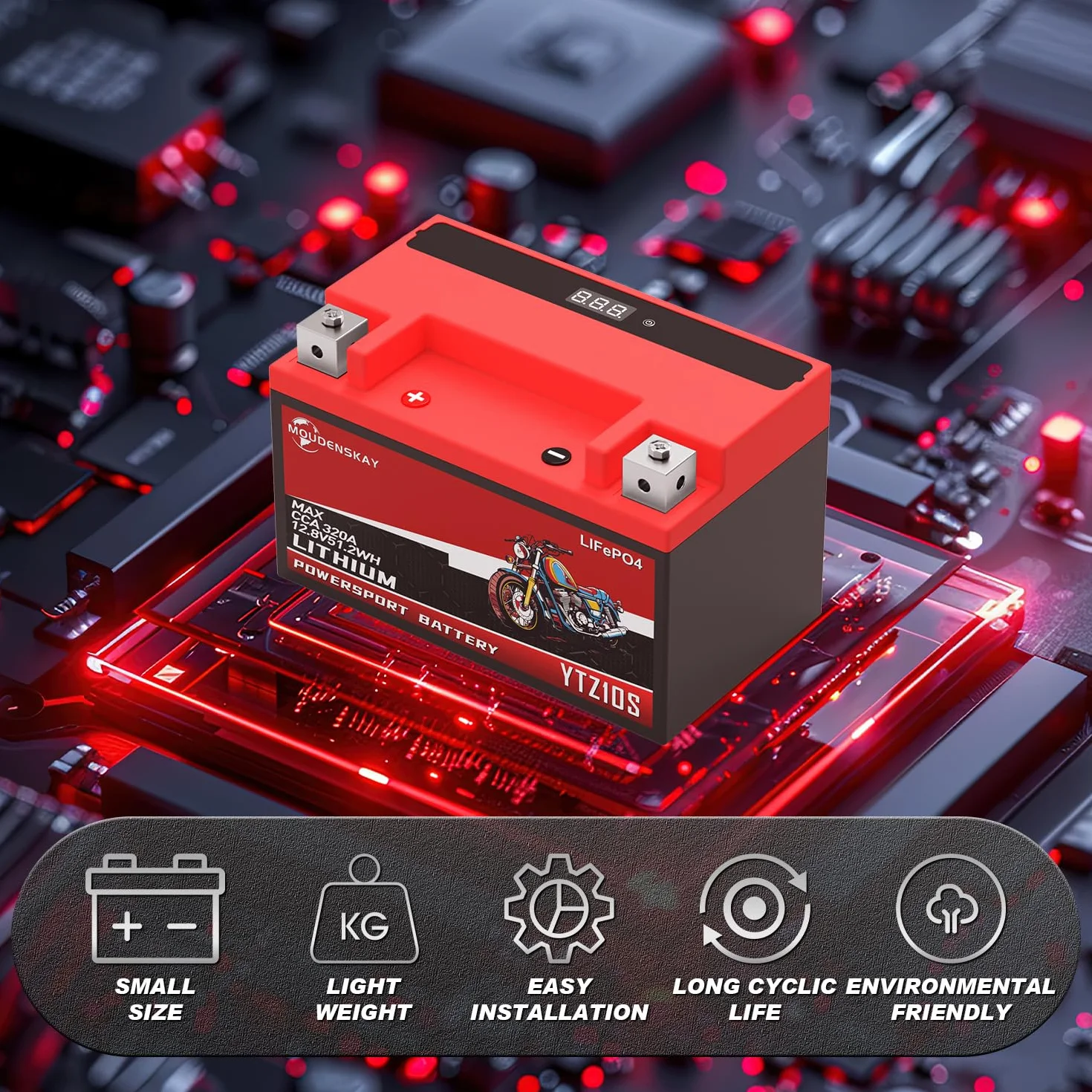 Akumulator litowy do motocykla 12 V Powersports z BMS i wskaźnikiem 51.2WH 4AH 300CCA YTZ10S-BS LiFePO4, akumulator rozruchowy do motocykla, ATV, UTV, pojazdów wodnych itp