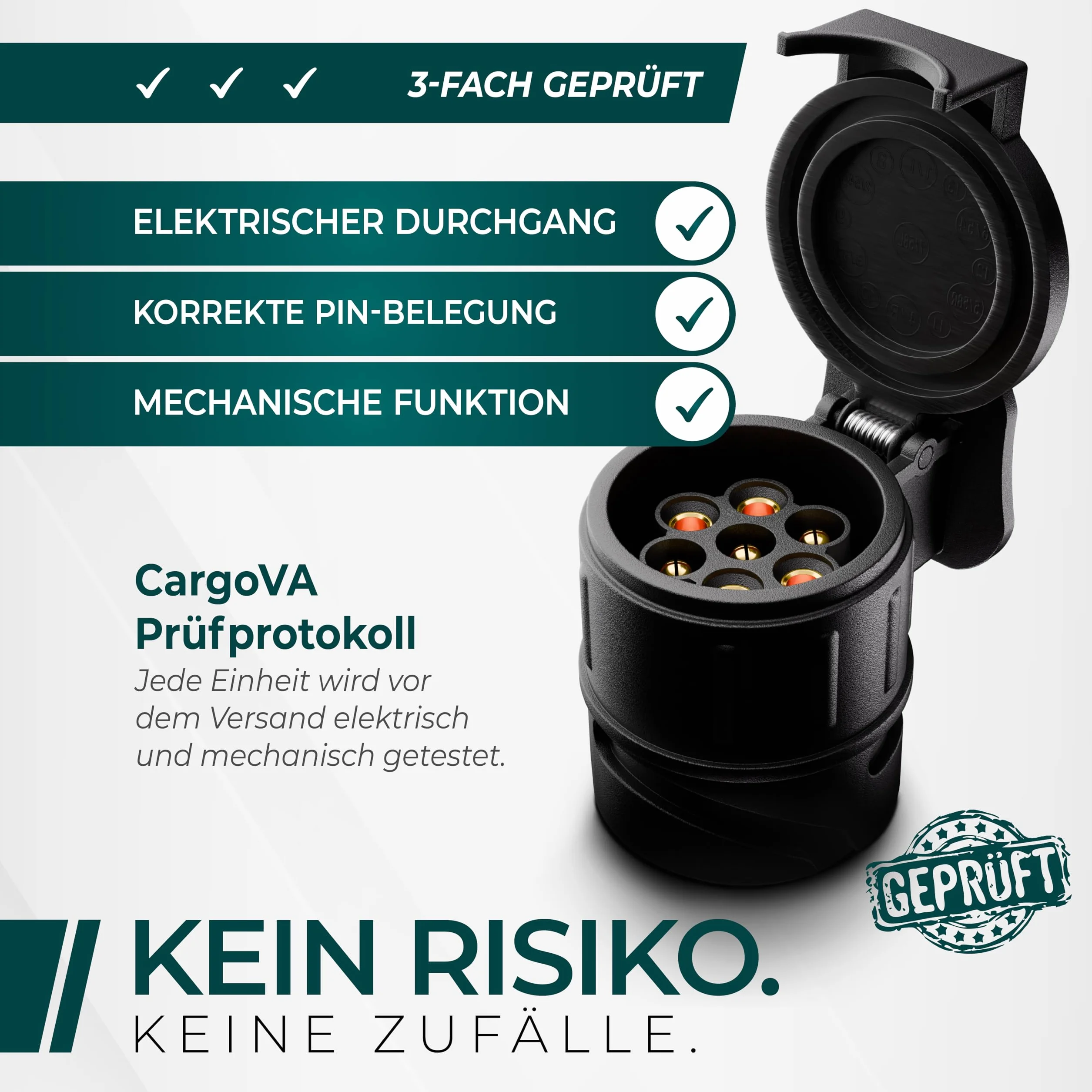 Adapter do Przyczep 13 na 7 Pinów CARGO VA Krótki Wodoodporny do Haku Samochodowego