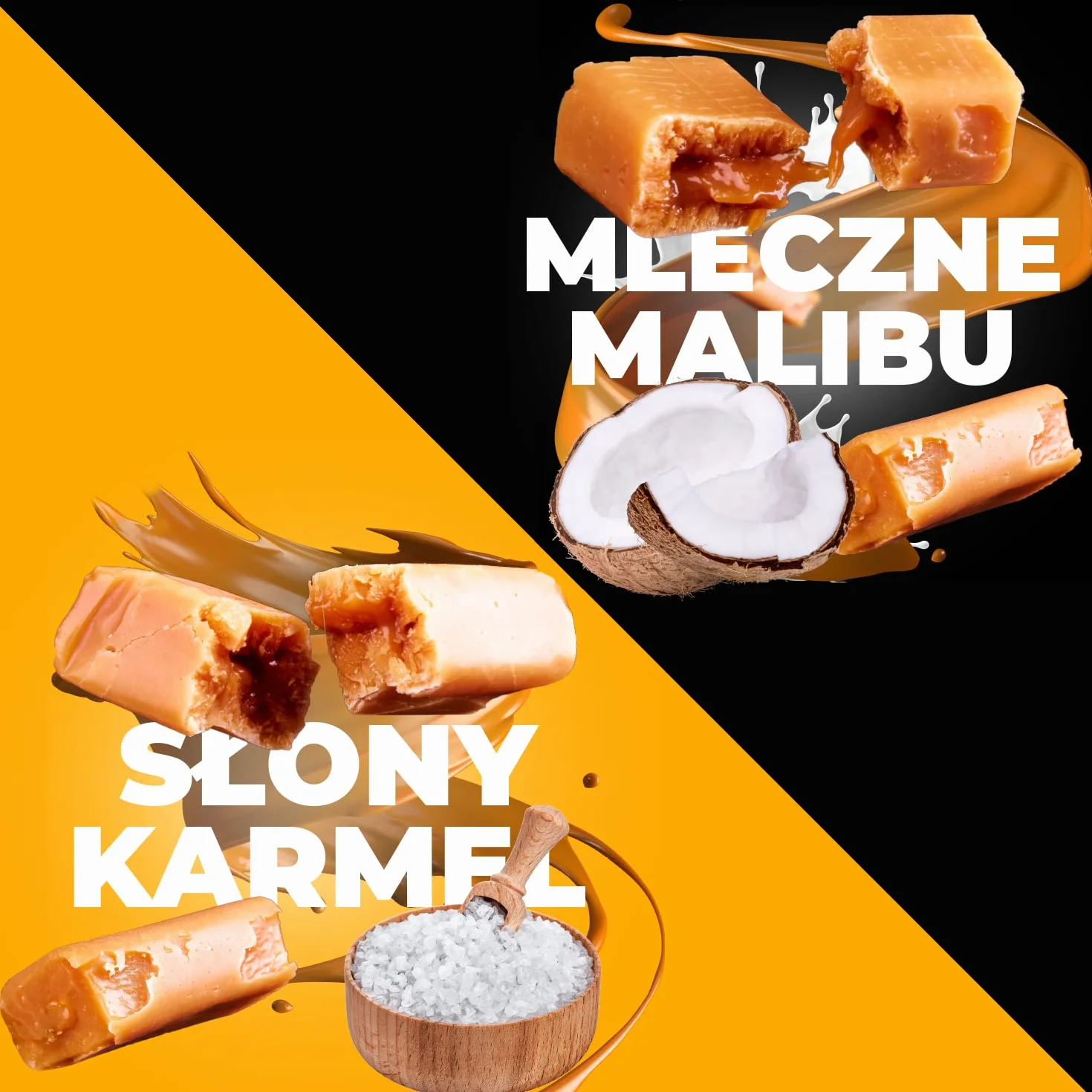 Tradycyjne Cukierki Krówki - Smak Słony Karmel & Mleczne Malibu - Świeże Ciągutki - Krówkomania Słodycze - Duże Opakowanie - Pudełko Karmelków 2x250g