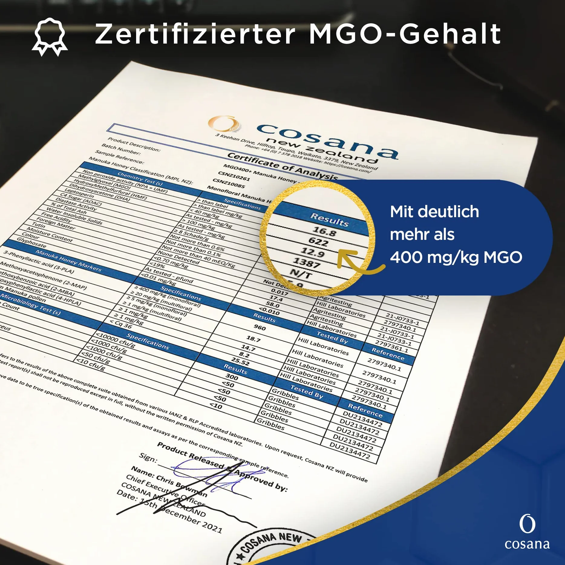 Cosana Manuka Miód 400 MGO Cukierki + Imbir i Witamina C 100g
