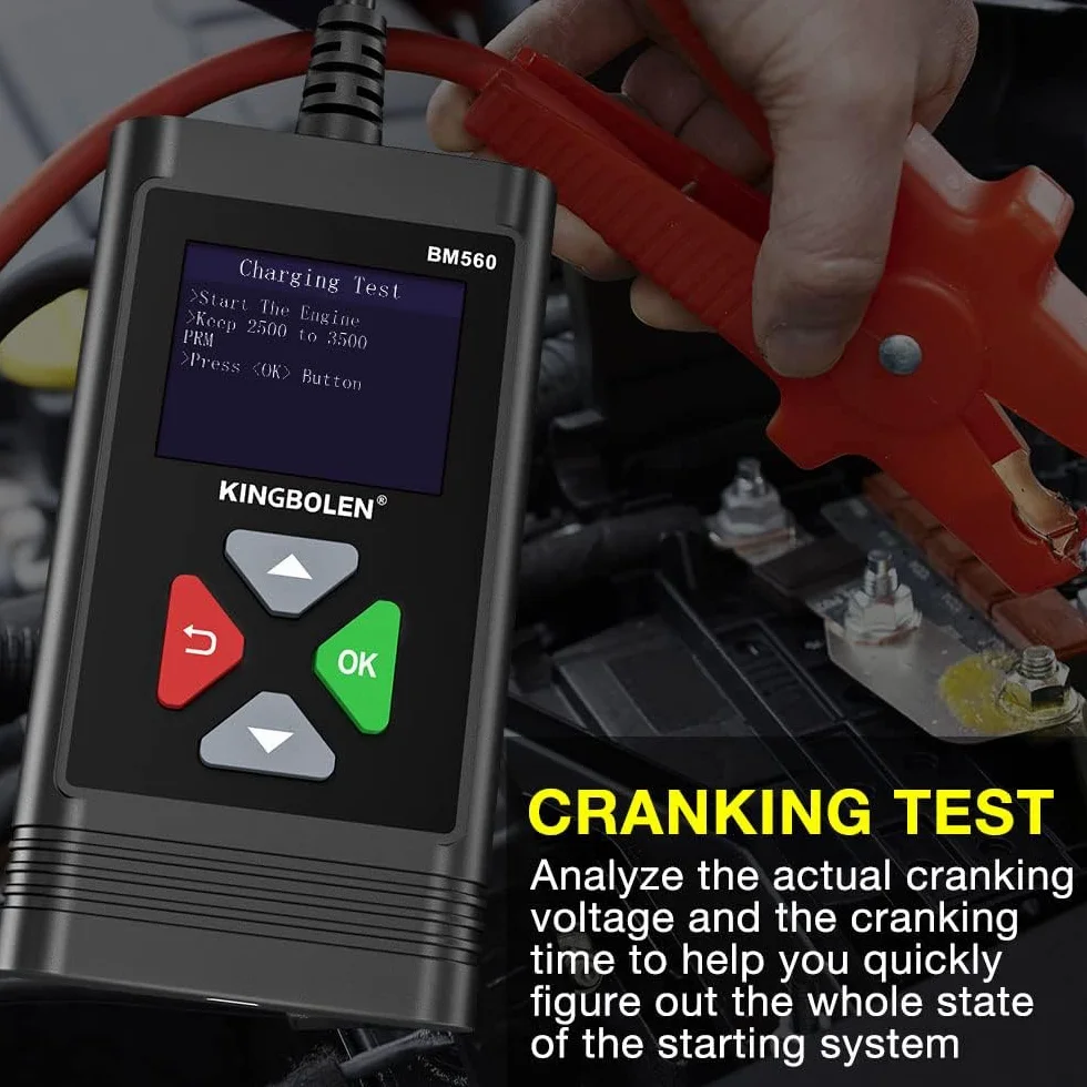Tester akumulatora samochodowego 6 V 12 V, KINGBOLEN BM560 100-2000 CCA, automatyczny tester akumulatora, analizator akumulatorów samochodowych do samochodów ciężarowych, SUV-ów, ATV, łodzi, motocykli
