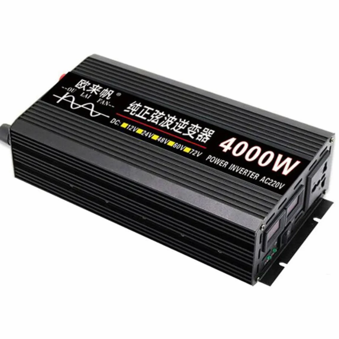 2000W 3000W 4000W Przetwornica czystej fali sinusoidalnej 12V 24V 48V 60V do 230V Przetwornica napięcia z gniazdem UE i USB, wyświetlacz cyfrowy,4000W-12V