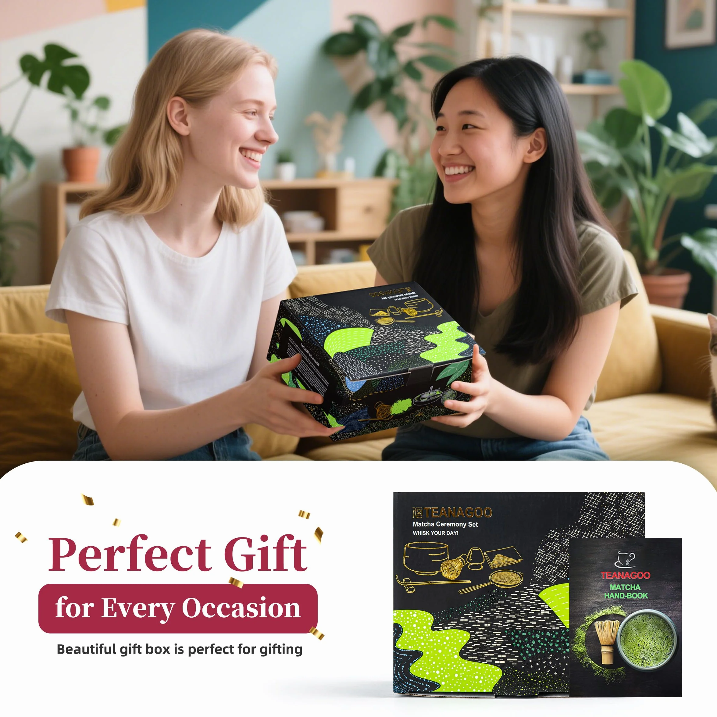 TEANAGOO Zestaw do trzepaczki Matcha, zestaw matcha na ceremonię, zestaw do herbaty matcha do robienia śniadania/latte matcha, ceramiczna miska do matcha z wylewką i trzepaczką, prezent dla miłośnika