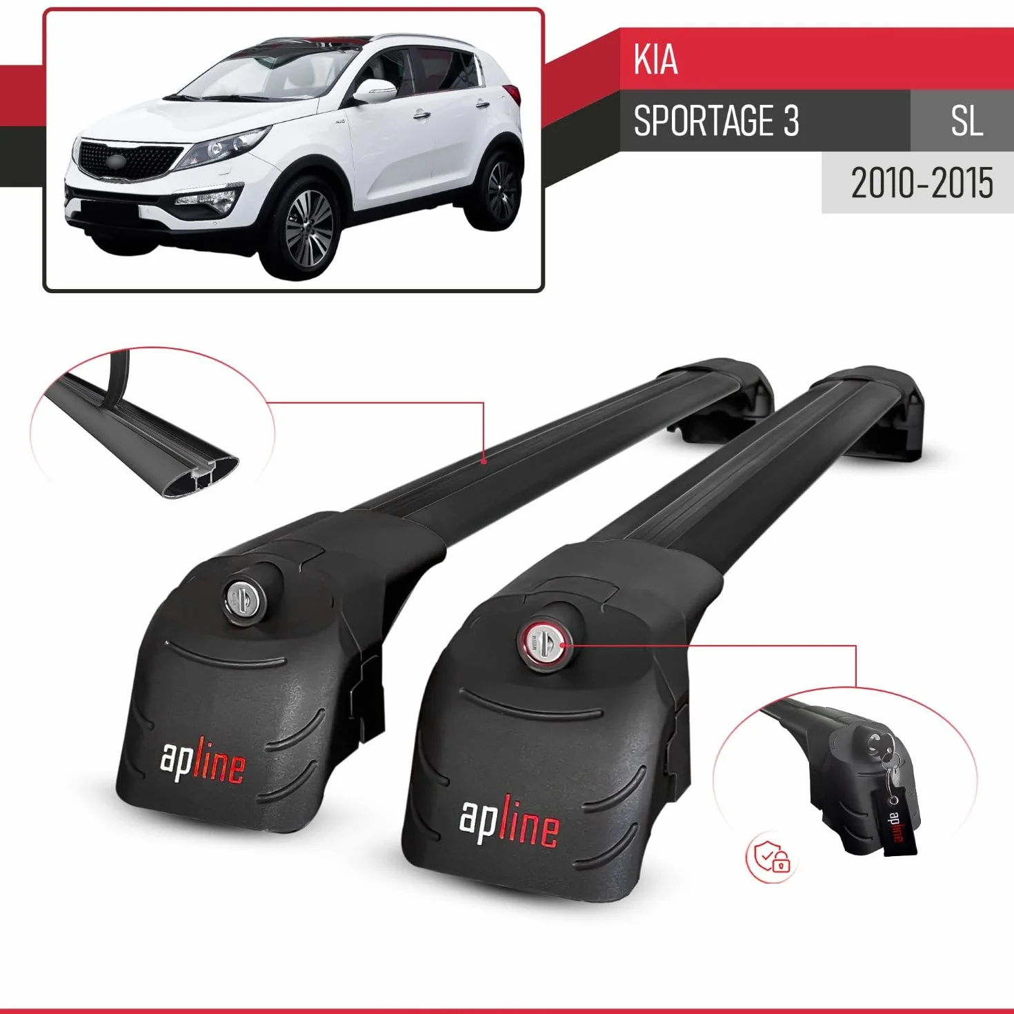 Aluminiowe poprzeczki dachowe Kia Sportage 3 (SL) 2010-2015 ACE-2 Czarny 2 szt.