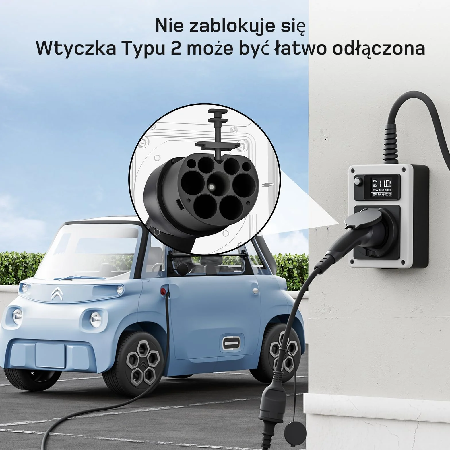 Adapter typu 2 na Schuko [0,6m 16A] do ładowania samochodów elektrycznych, AMI, e-rowerów, e-skuterów, e-motocykli na stacjach ładowania/skrzynkach ściennych | Nie dla V2L