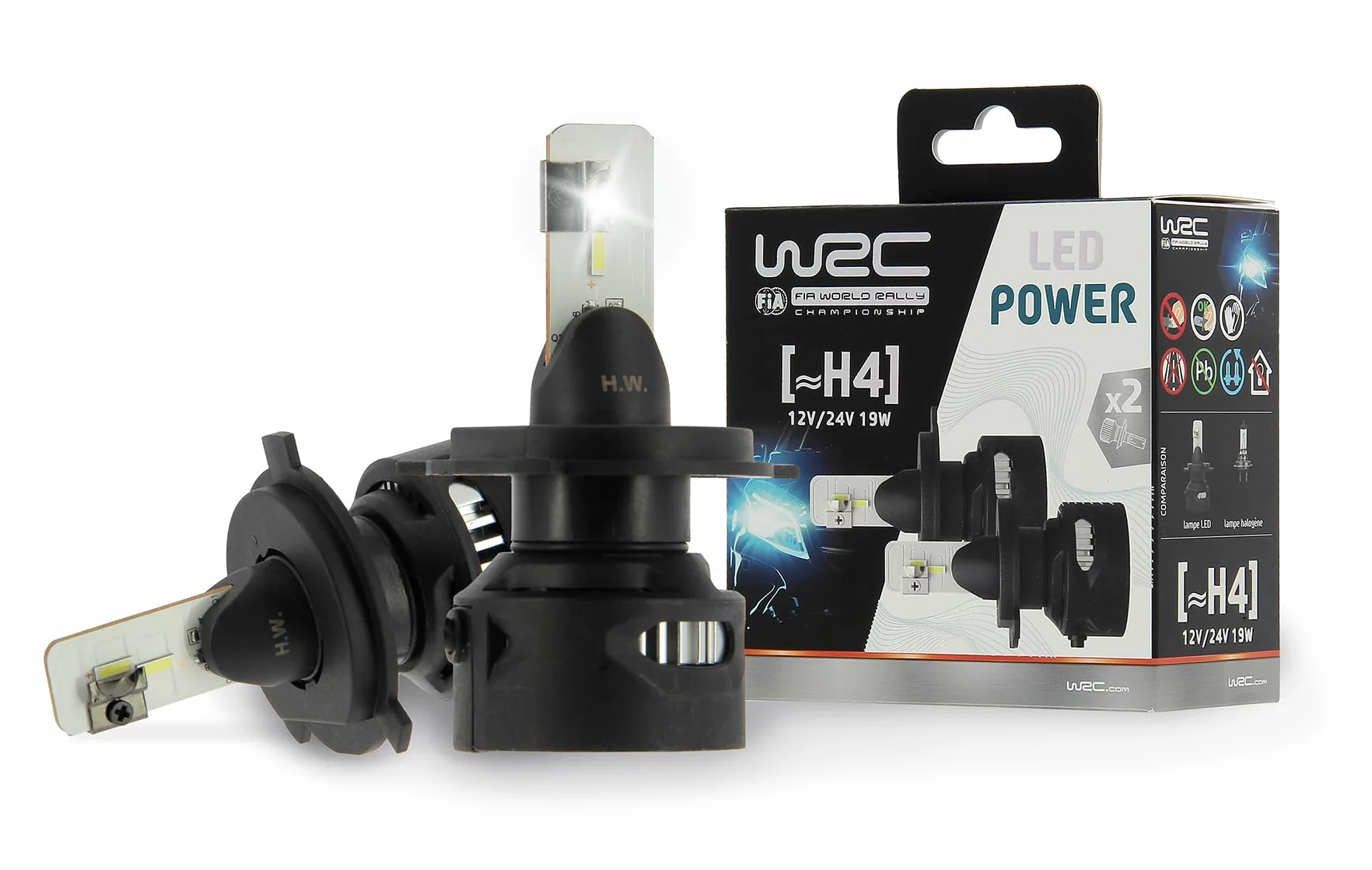 WRC 007550 2 żarówki LED H4 12V / 24V 19 W, mocna lampa samochodowa