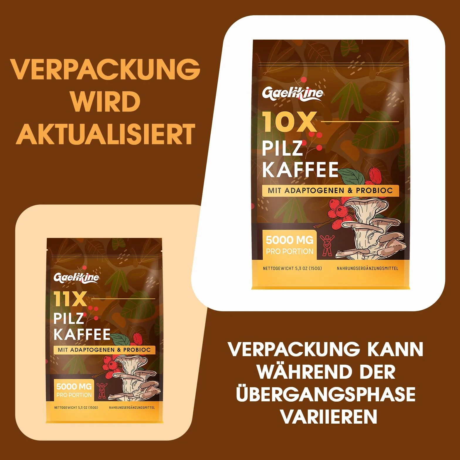 Kawa Grzybowa z Mieszanką Grzybów, Adaptogenami i Probiotykami, Instant Kawa Arabica z Lwią Grzywą, Chagą, Reishi i Cordycepsem, Ekstrakt z Grzybów w Proszku, 150 g