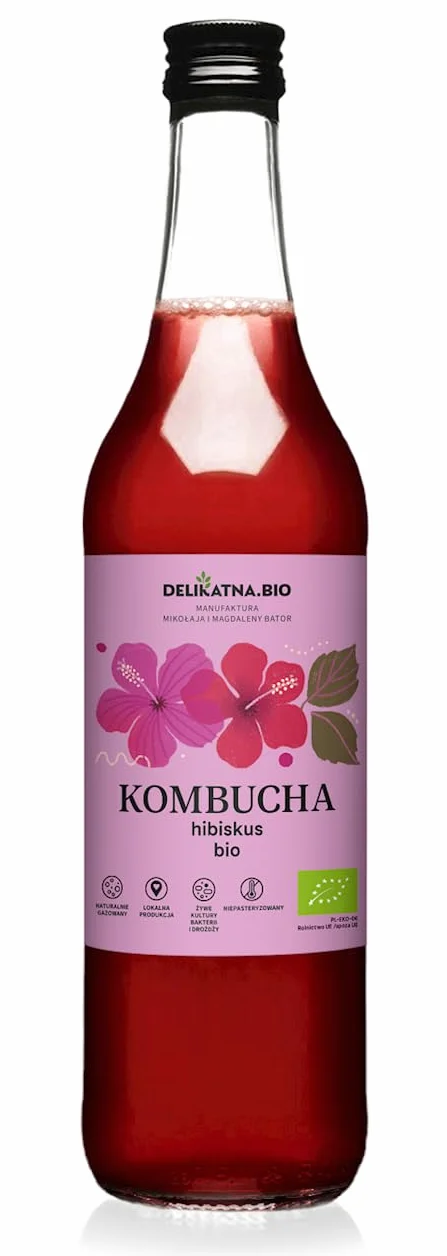 KOMBUCHA Z HIBISKUSEM BEZGLUTENOWA BIO 500 ml ZAKWASOWNIA