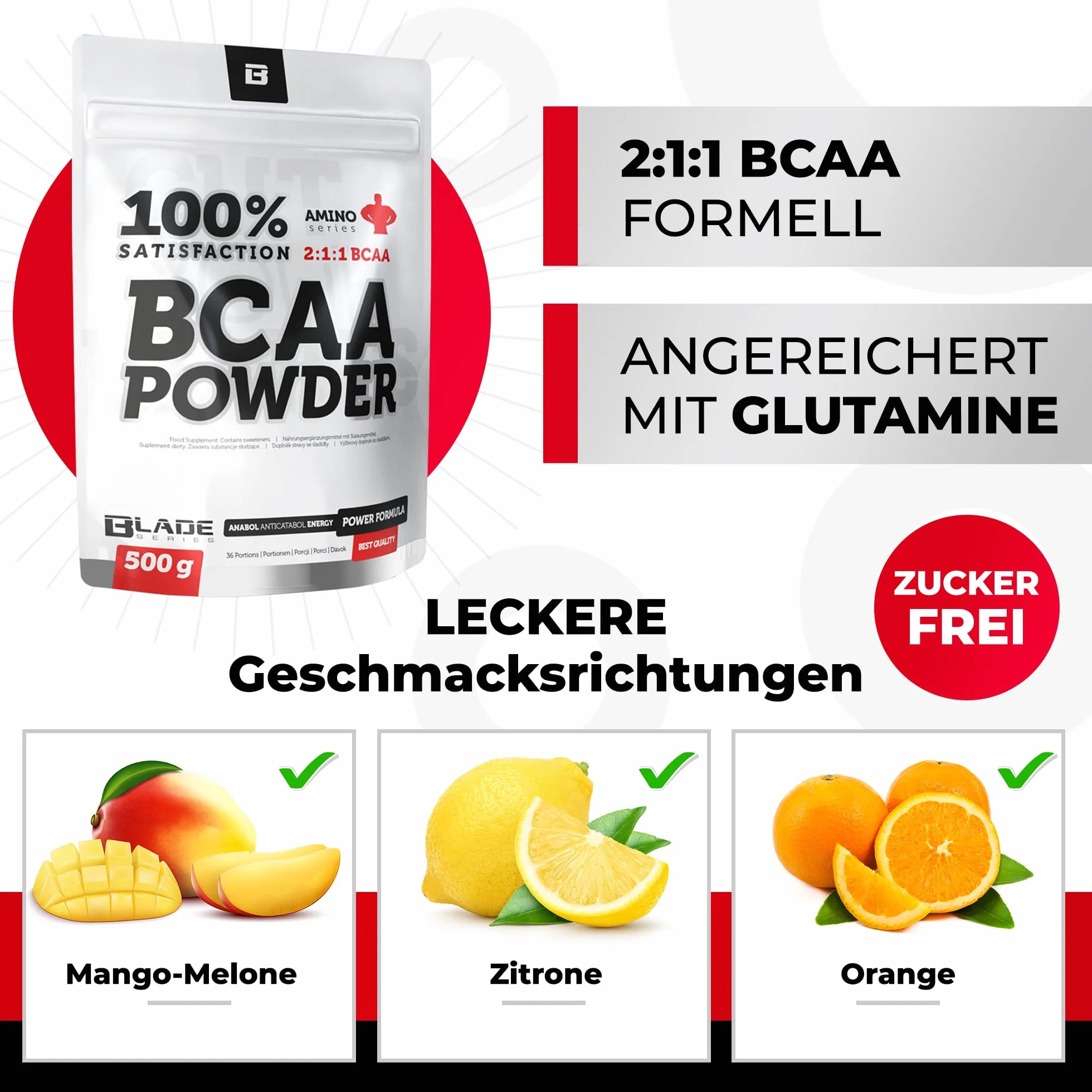 100% BCAA proszek + glutamin - 500 g - seria BLADE Smak cytryny