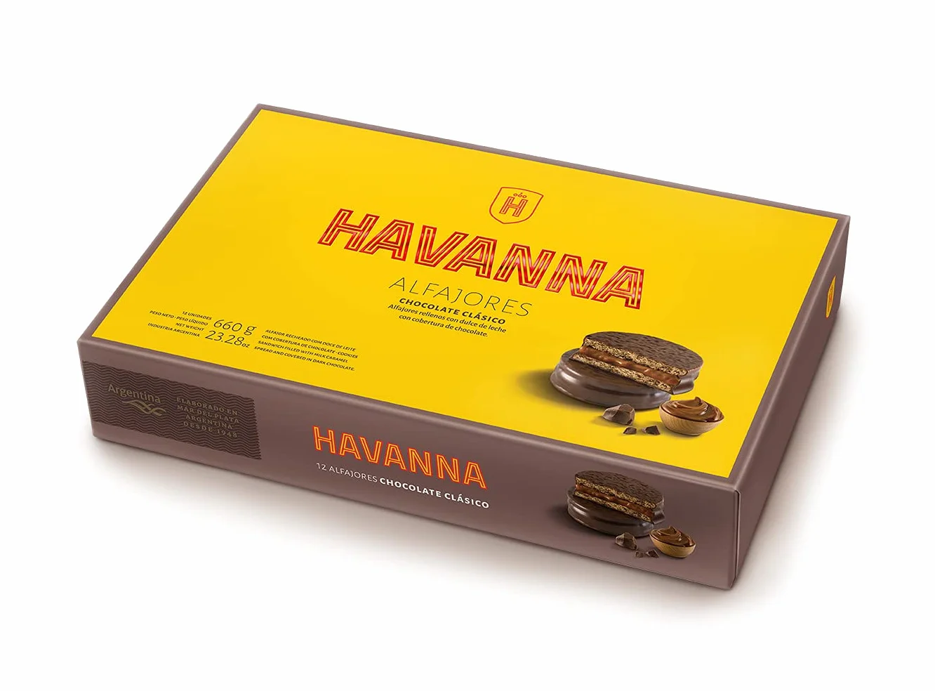 Havanna | Alfajores czekoladowe | Ciastka w polewie z nadzieniem z dulce de leche | 12 sztuk | 660g