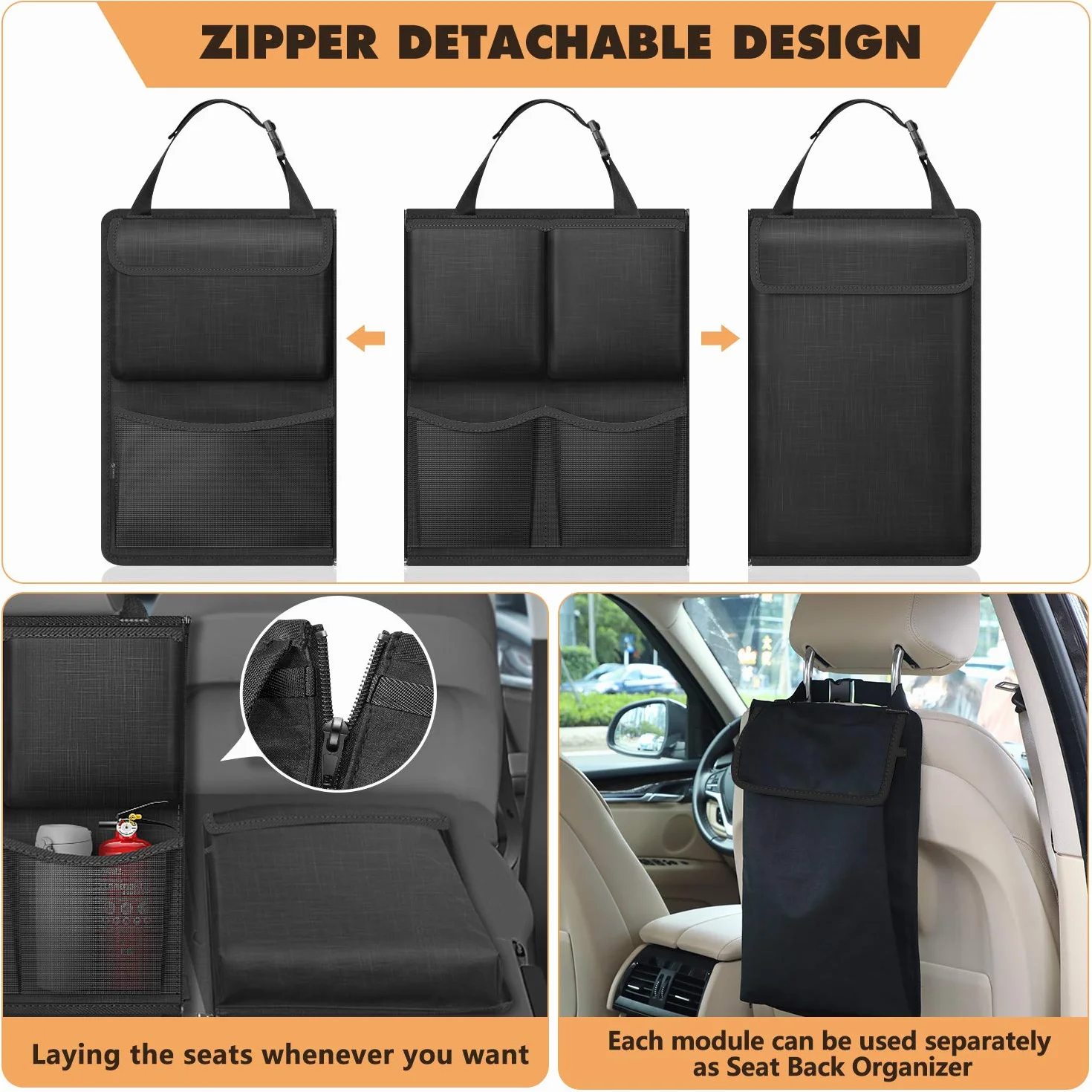 FINPAC Organizer do bagażnika samochodowego, odpinane, wiszące organizery z zamkami błyskawicznymi – torba do przechowywania, akcesoria samochodowe o dużej pojemności, do jeepów, SUV-ów, furgonetów