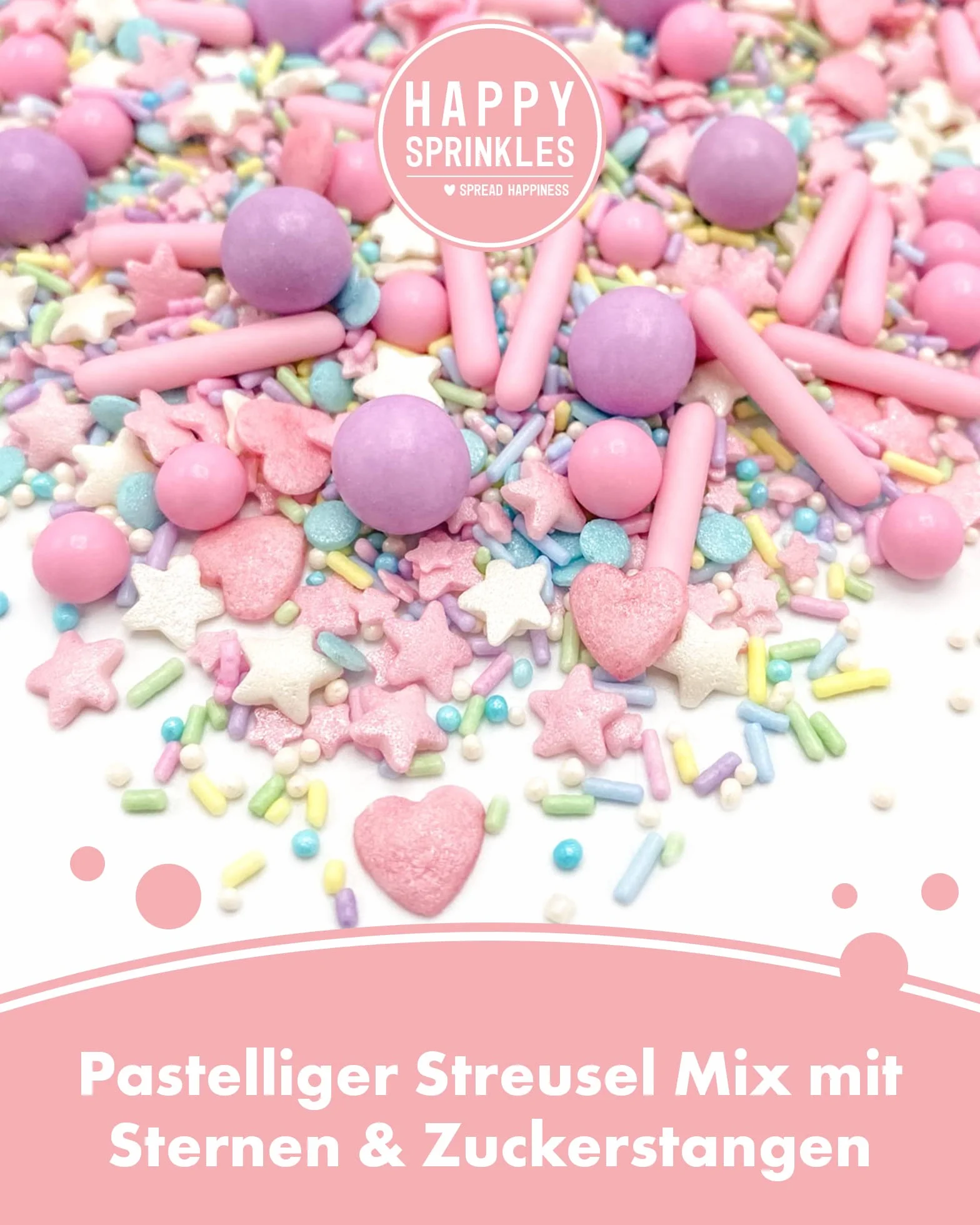Happy Sprinkles Pastel Vibes 90 g, kolorowa posypka z czekoladą do dekoracji, idealna dekoracja na tort, nadaje się do ciastek, lodów i ciast