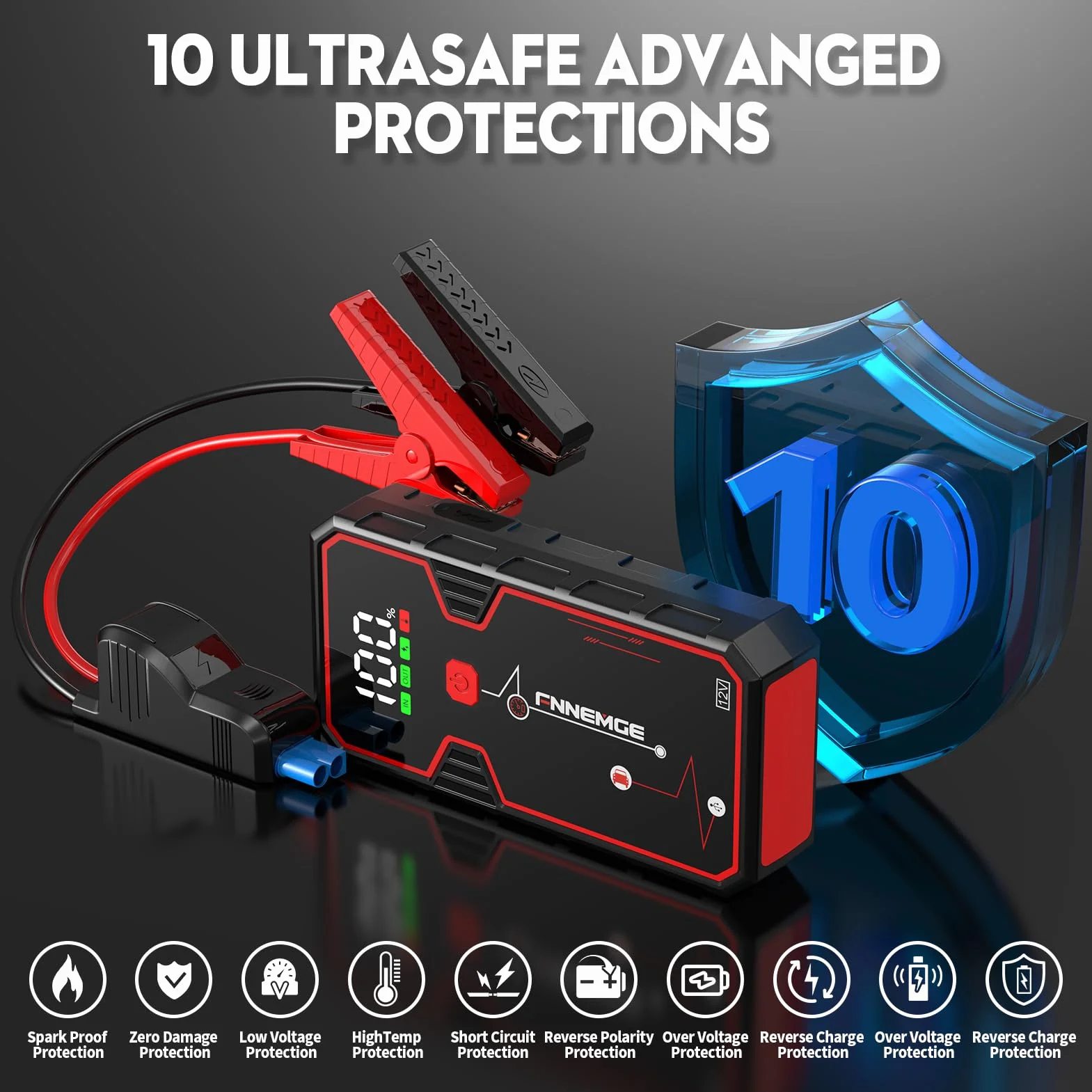 Rozrusznik samochodowy 23800mAh 5000A z wyświetlaczem LED