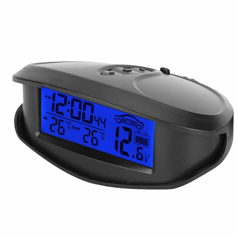 Thermometer, EC98 cyfrowy LED samochodowy termometr samochodowy woltomierz miernik napięcia tester z funkcją czasu