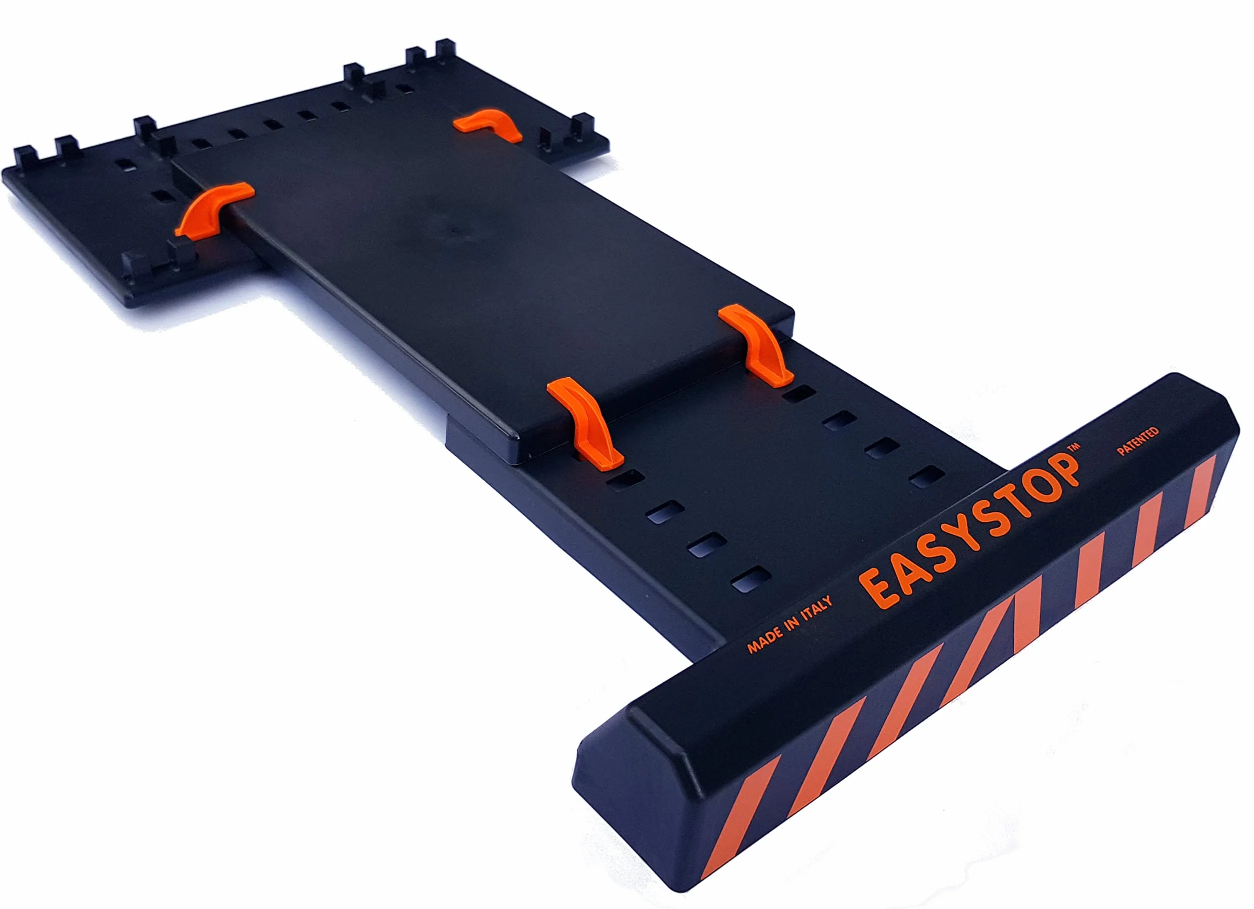 EASYSTOP nr 1 Regulowany ogranicznik koła, BEZZAPACHOWY, Nie wymaga mocowania, Szybki montaż bez narzędzi, z odpornego na wstrząsy tworzywa sztucznego. Bezpieczne i precyzyjne parkowanie przy niskiej
