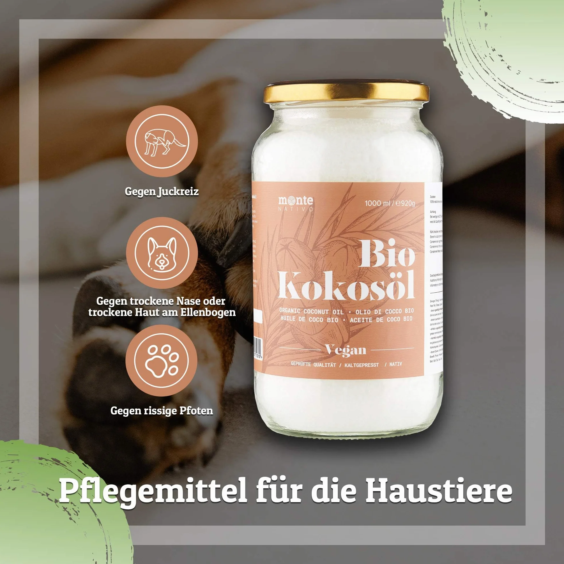 Organiczny olej kokosowy Monte Nativo - 1000ml (1 litr) - Premium, 100% naturalny, z pierwszego tłoczenia na zimno, wysoka jakość żywności surowej - do gotowania, smażenia i pieczenia, do pielęgnacji skóry i włosów