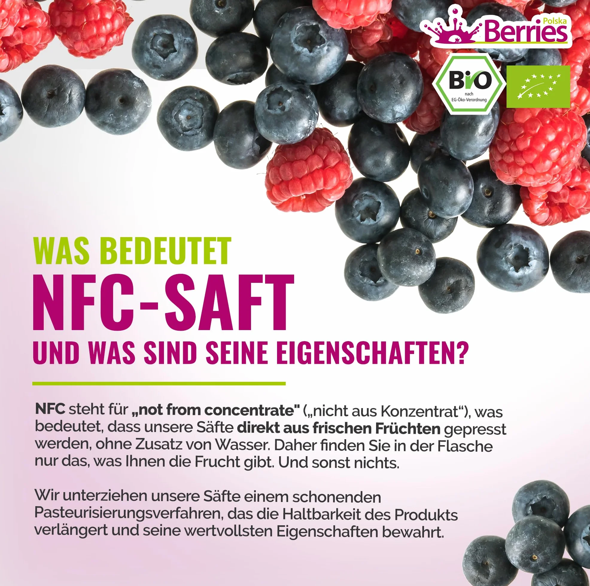 Berries Polska BIO 6x250ml Sok Bezpośrednio z Owoców Ekologicznych Tłoczony na Zimno - bez barwników, bez cukru, bez GMO, bez konserwantów - Wegański, Wegetariański, Organiczny - Czarna porzeczka