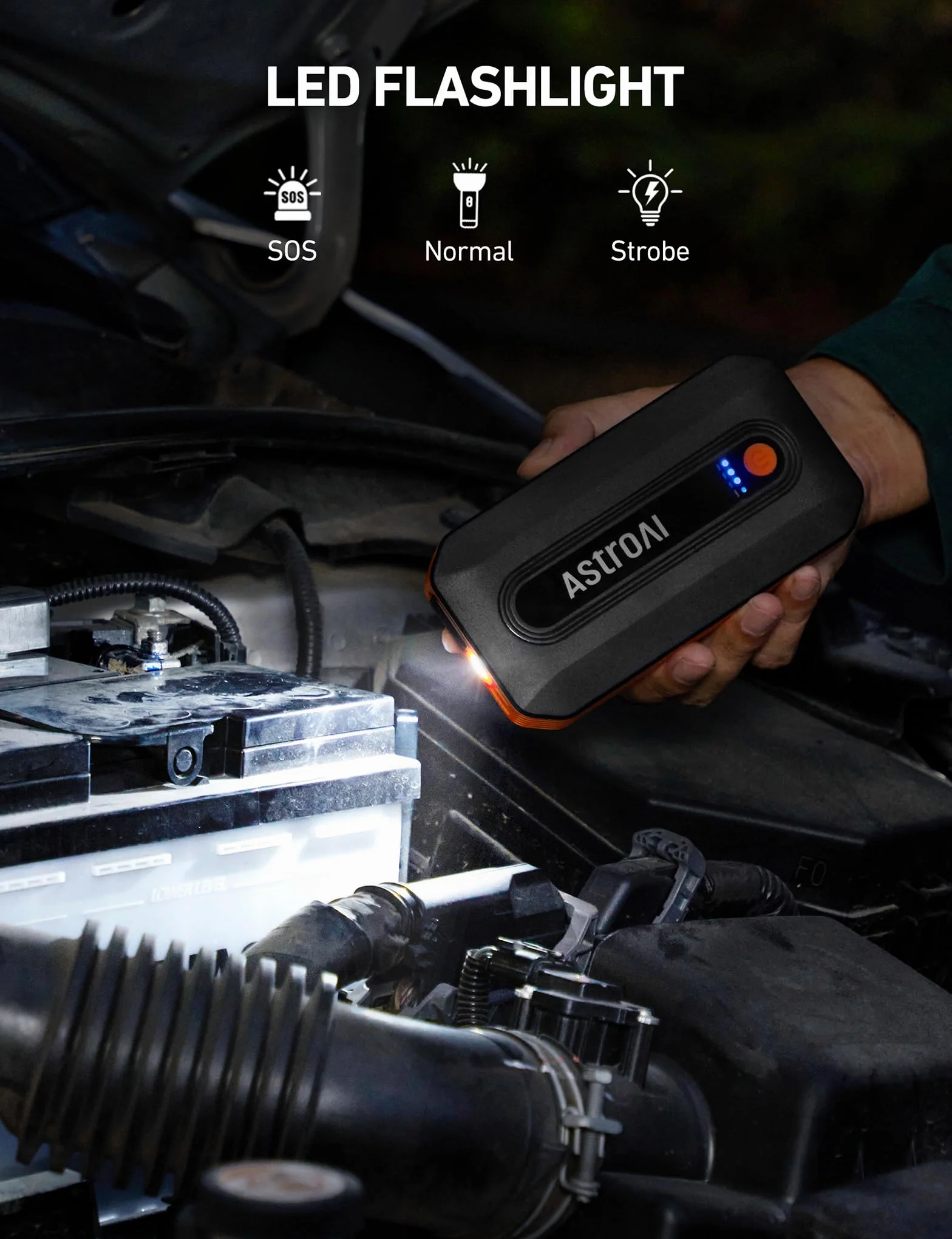 AstroAI Jump Starter Power Bank B8, Rozrusznik Samochodowy, Przenośny Wzmacniacz Baterii 12 V (do silników wysokoprężnych 7,0 l lub benzynowych 9,0 l), 8000mAh, Pomarańczowy