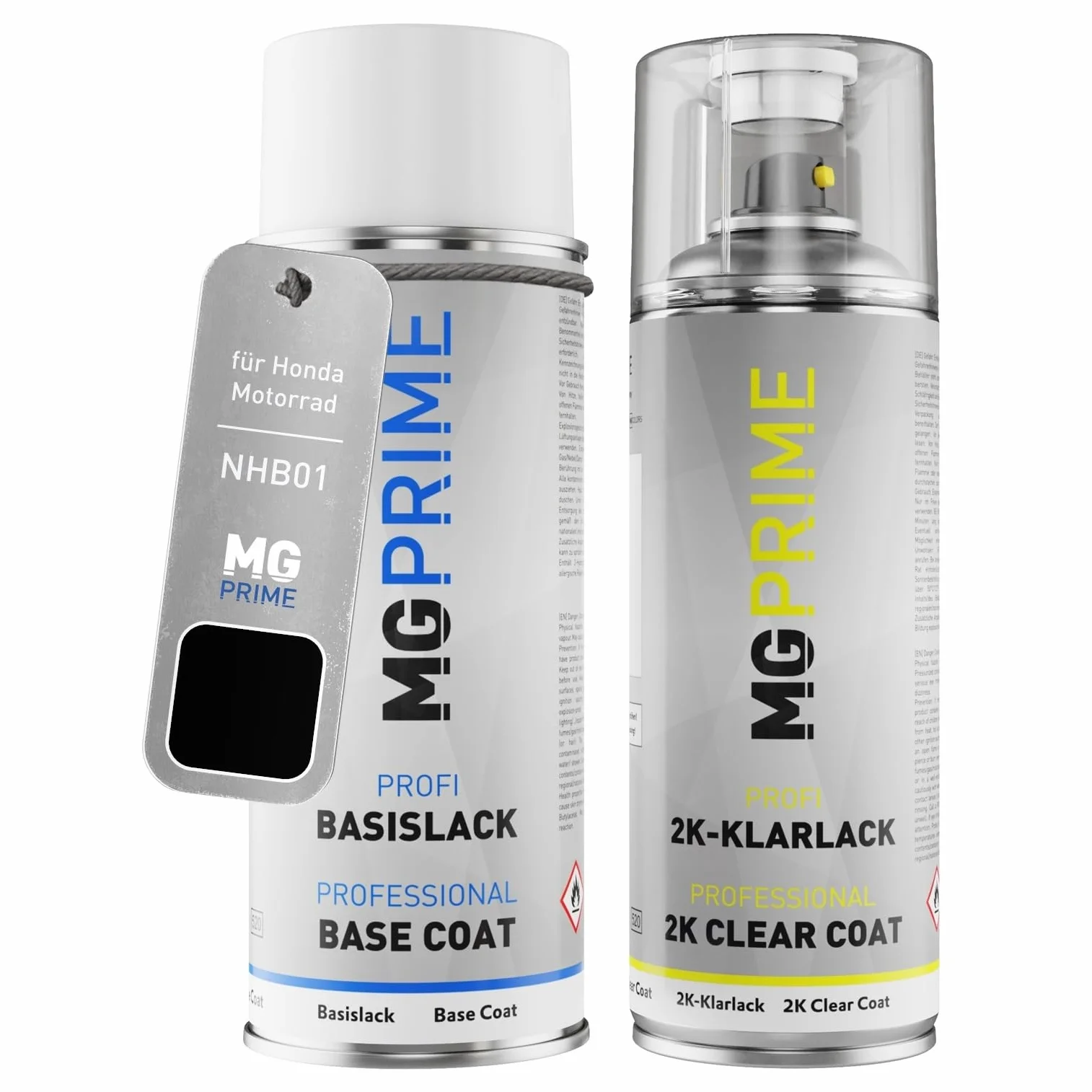 MG PRIME Lakier do motocykli 2K Zestaw puszek NHB01 Graphite Black Lakier bazowy i bezbarwny w sprayu