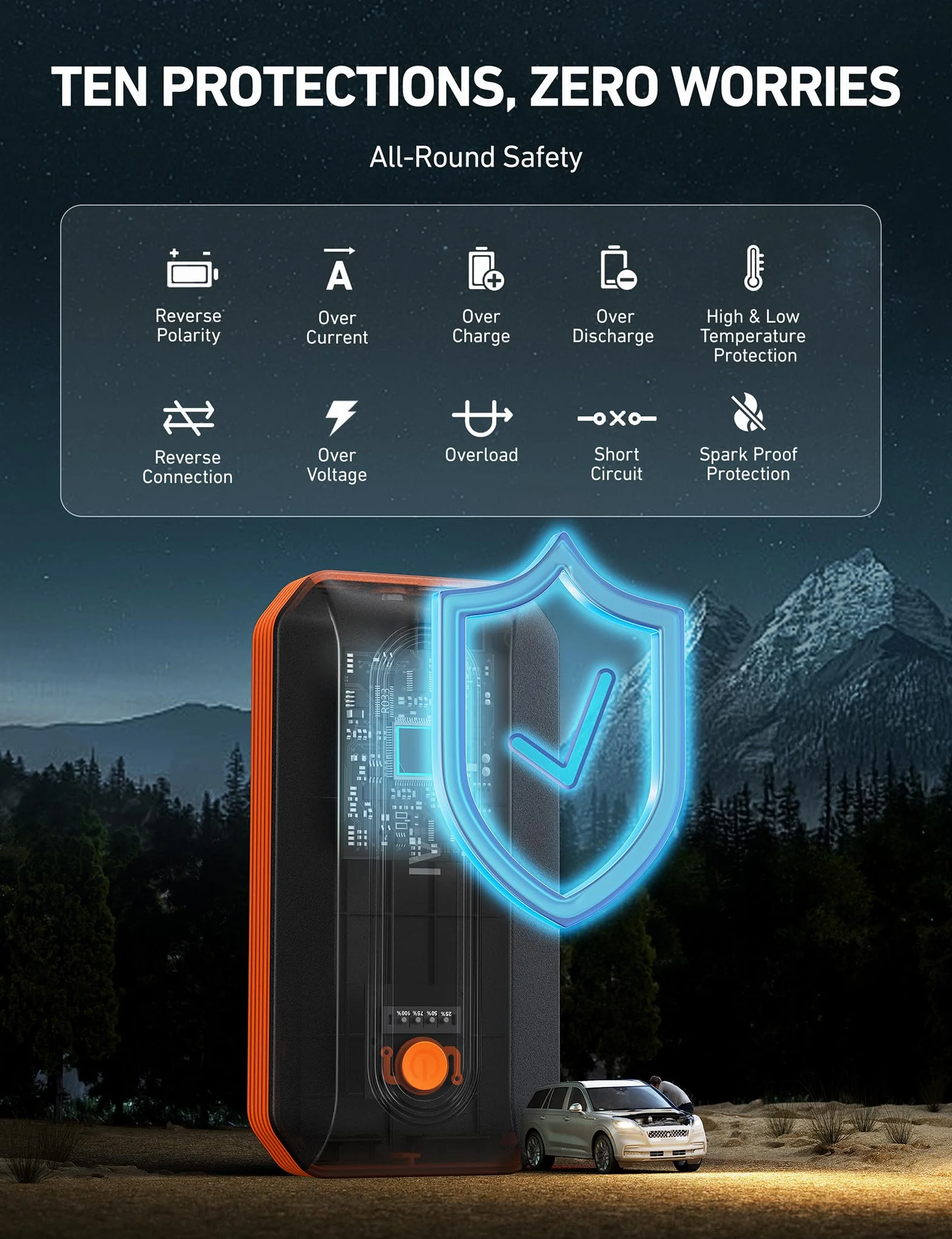 AstroAI Jump Starter Power Bank B8, Rozrusznik Samochodowy, Przenośny Wzmacniacz Baterii 12 V (do silników wysokoprężnych 7,0 l lub benzynowych 9,0 l), 8000mAh, Pomarańczowy