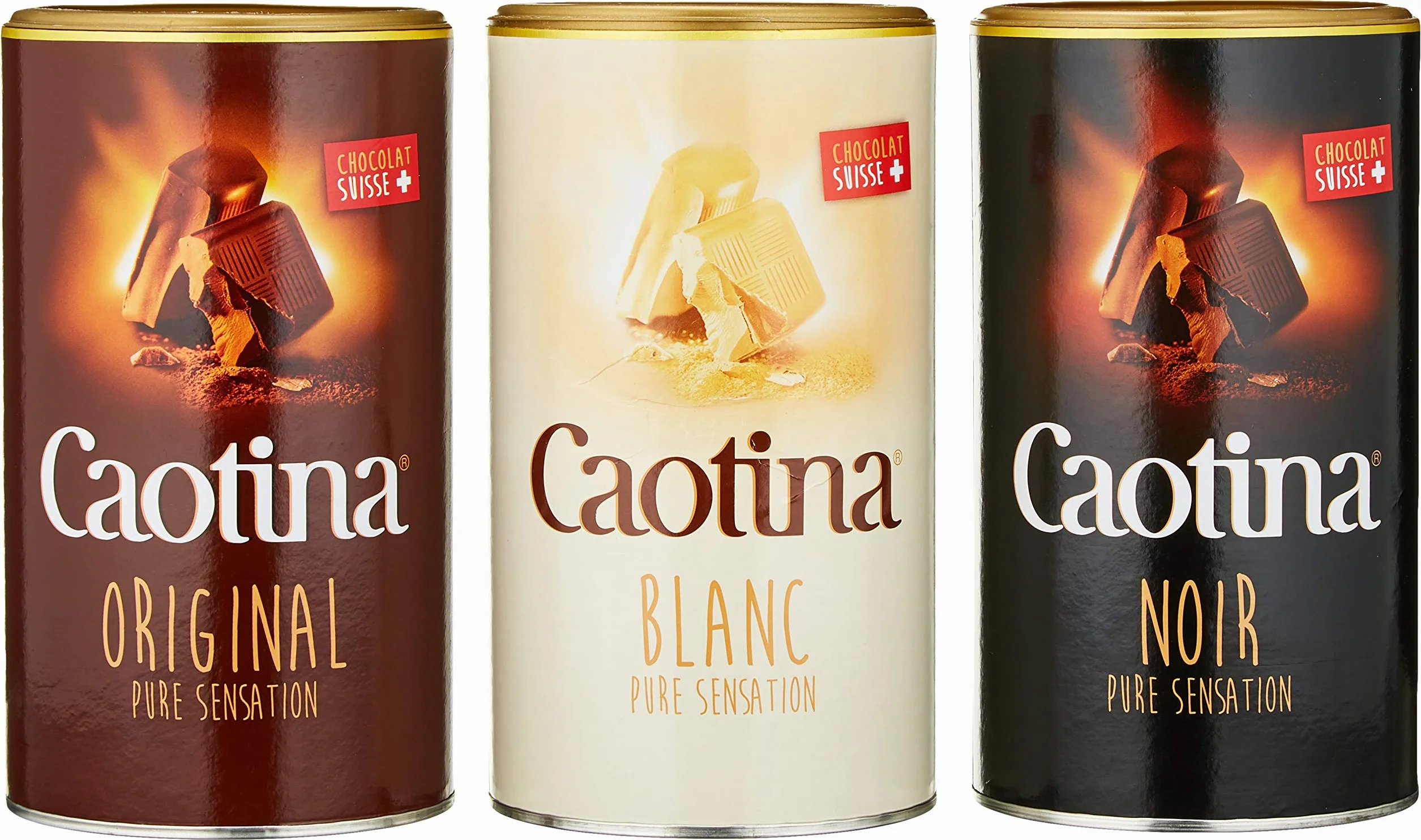 Caotina Zestaw 3-częściowy, oryginalny, noir, blanc, kakao w proszku ze szwajcarską czekoladą, czekolada do picia, gorąca czekolada, 3 x 500g
