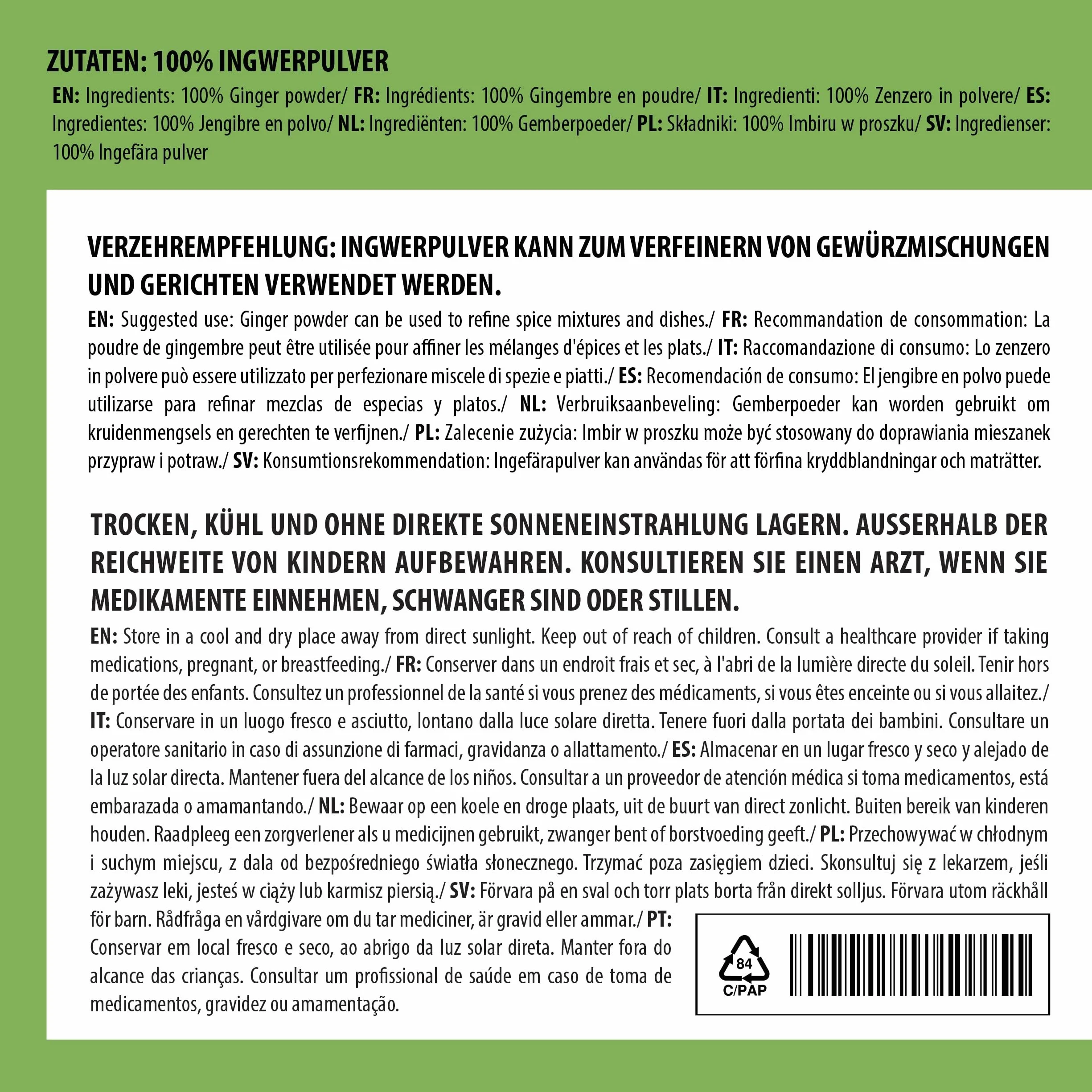 Alpi Nature Proszek z Imbiru 100g, Suszony i Mielony Korzeń Imbiru do Gotowania i Pieczenia