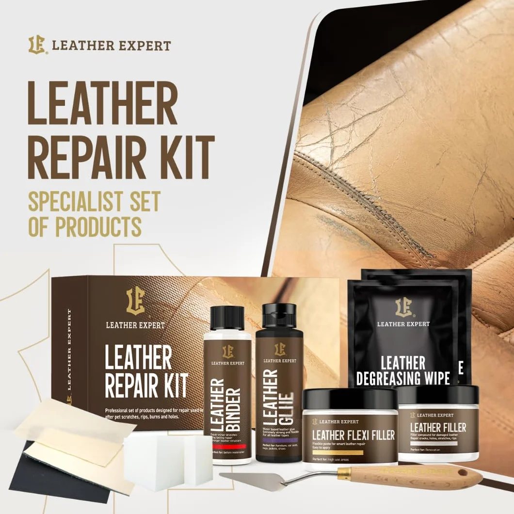 Leather Expert Leather Care Set "Repair Kit" - 2x25ml + 2x50ml - Leather Cleaner Car Set - Leatherette Care - Car Leather Cleaning - Car Care Set