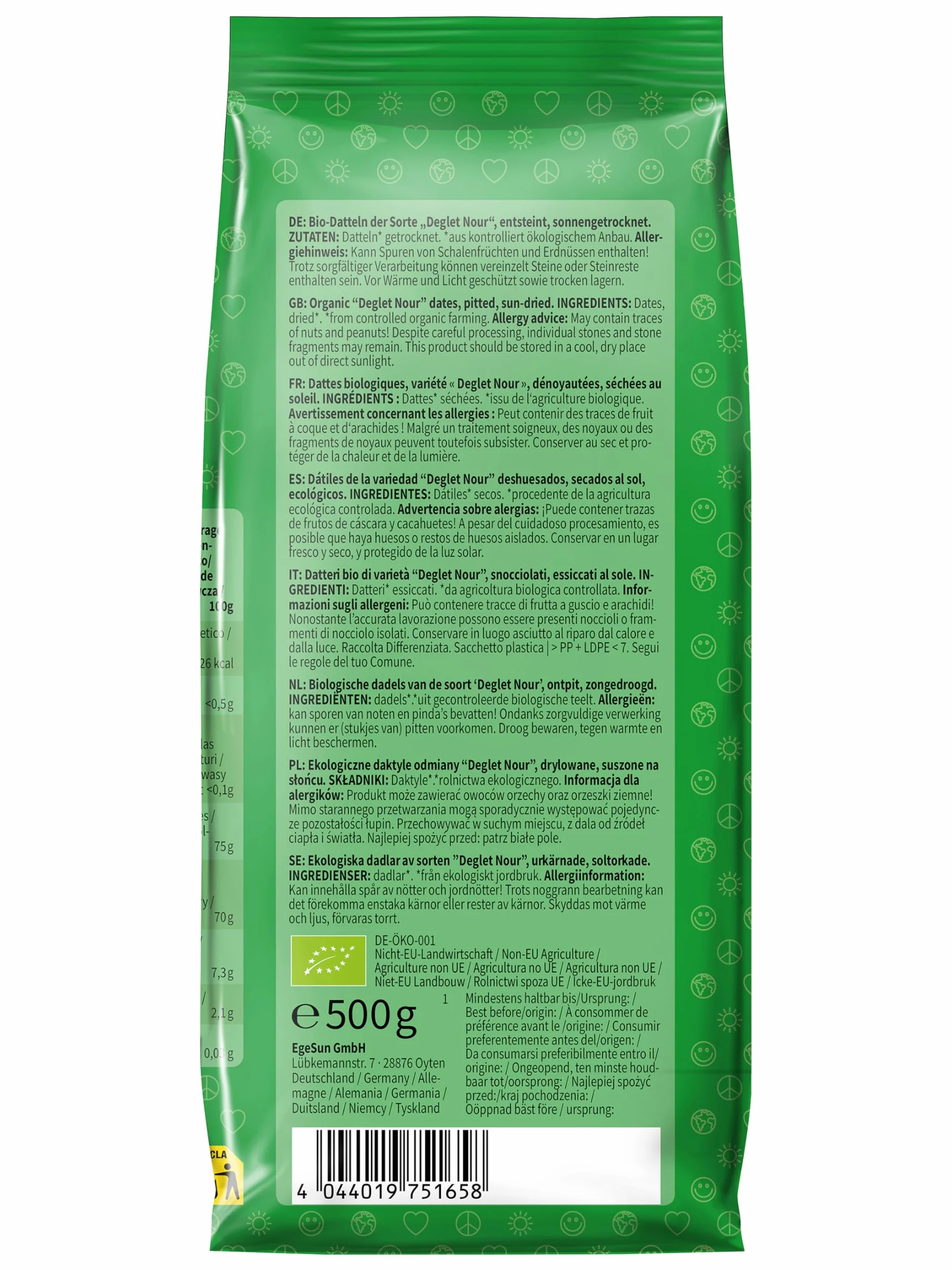 Mundo Feliz Organiczne Suszone Daktyle Bez Pestek, 2 X 500 G