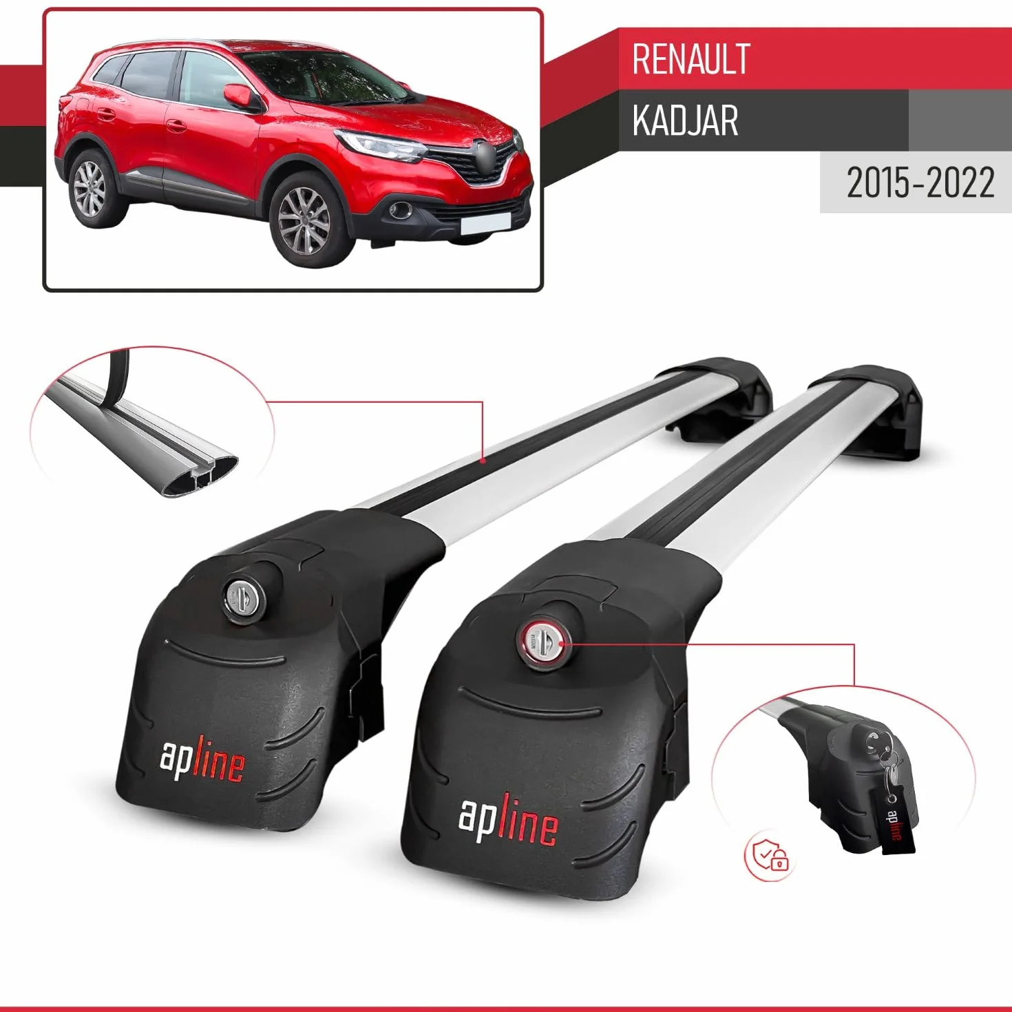 Bagażnik dachowy Renault Kadjar 2015-2022 ACE-2 relingi szary aluminium 2 drążki