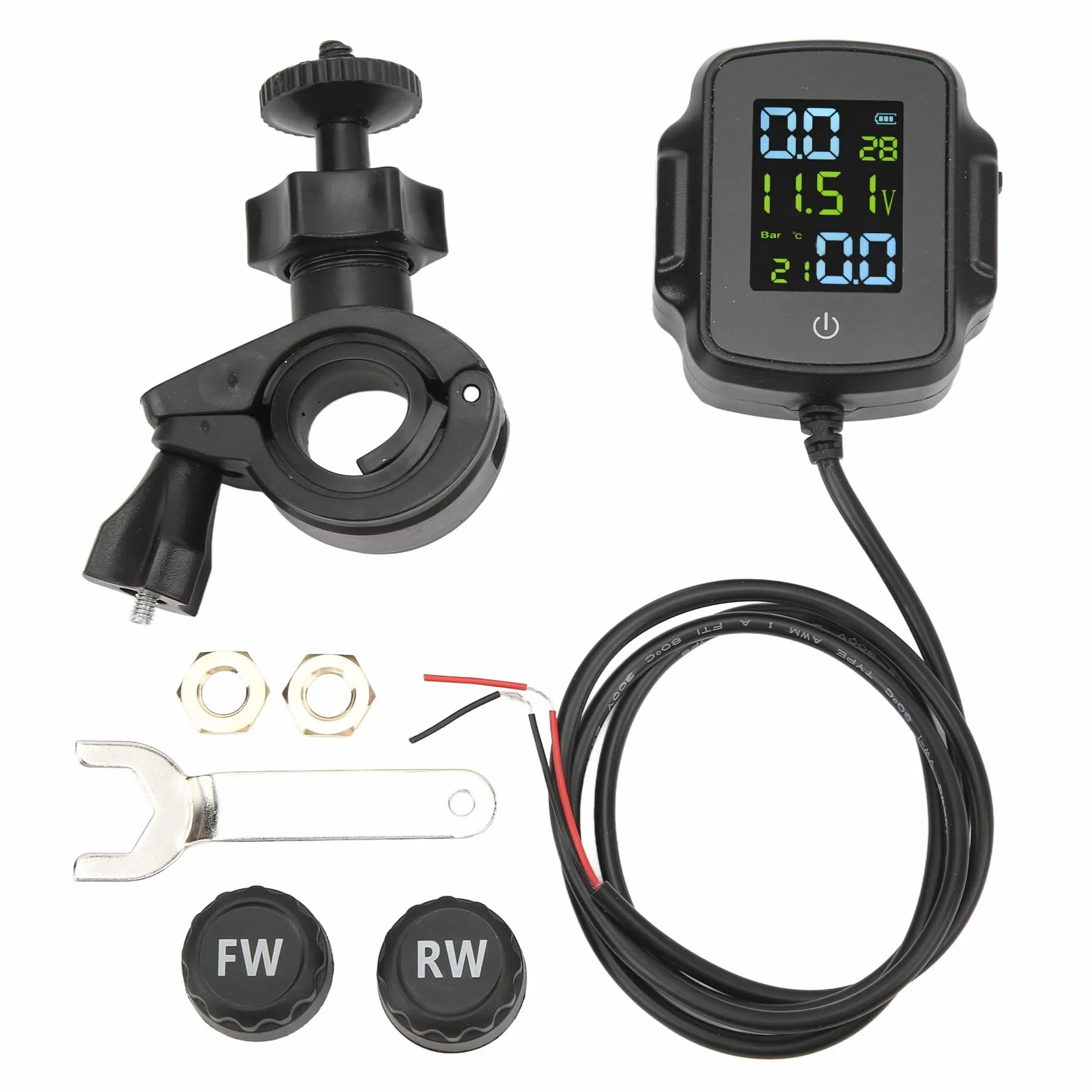 System monitorowania ciśnienia w oponach motocyklowych z 2 czujnikami zewnętrznymi, TPMS, ładowanie przez USB 12 V, bardzo precyzyjny wyświetlacz