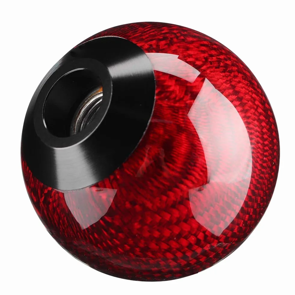 Gałka zmiany biegów uniwersalna modyfikacja samochodu gałka zmiany biegów z włókna węglowego z 3 metalowymi adapterami (8 mm/10 mm/12 mm) (czerwona)
