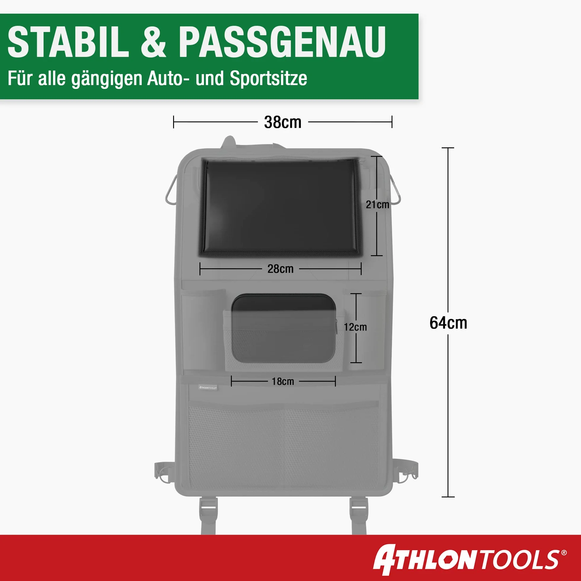 ATHLON TOOLS Organizer na fotel samochodowy ze zintegrowanym uchwytem na tablet, wzmocniony tył, z dodatkowym piórnikiem, biznesowy / dla dziec, zaprojektowany w Hamburgu (kolor czarny/zestaw 2 szt.)