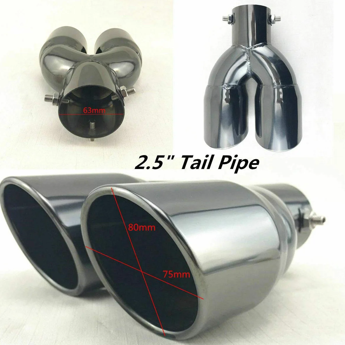 Końcówka wydechowa, rura wydechowa samochodu 65 mm 2,5 stal nierdzewna Auto Tail Dual Outlet rura wydechowa końcówka wykończenia tłumika