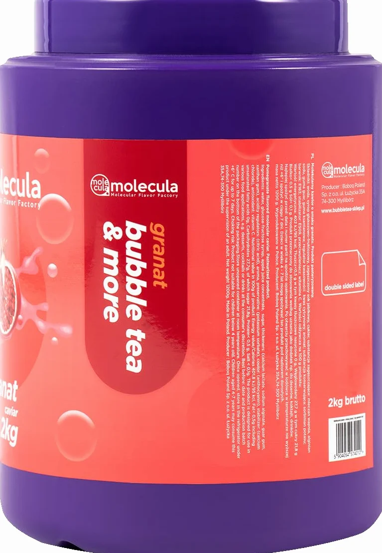 Original Popping Boba Fruit Pearls for Bubble Tea - 2 kg - Bez sztucznych barwników, prawdziwe soki owocowe - Mniej cukru - 100% wegańskie i bezglutenowe (GRANAT)