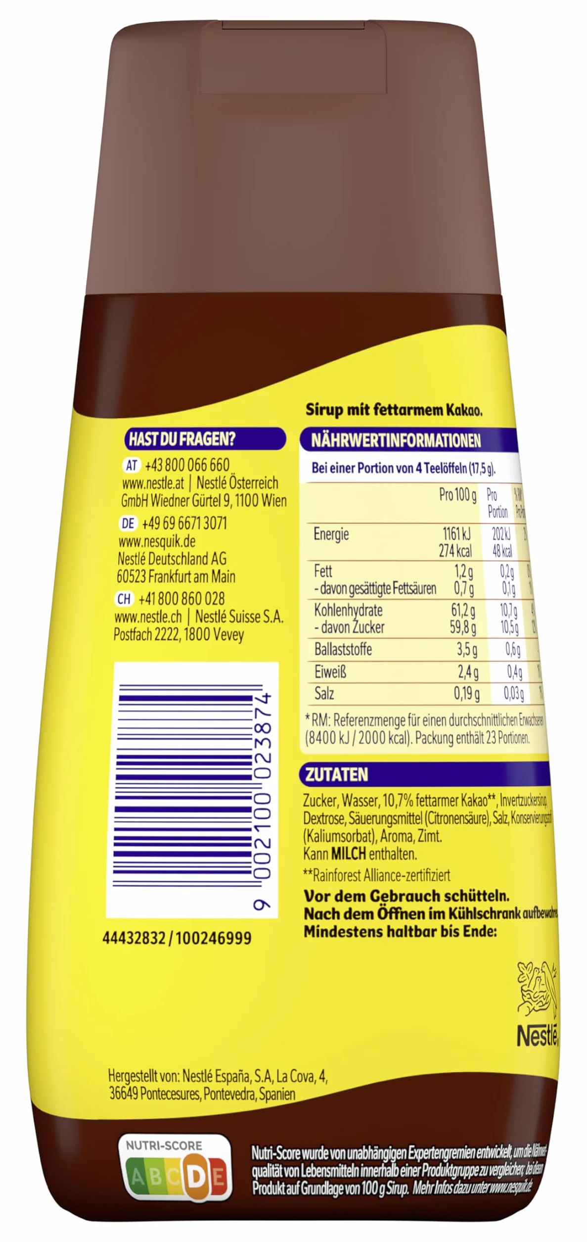 Nestlé NESQUIK, syrop czekoladowy, udoskonalony: jako topping na napoje i desery do mieszania w mleku, do pysznej czekolady, 1 x 300 ml
