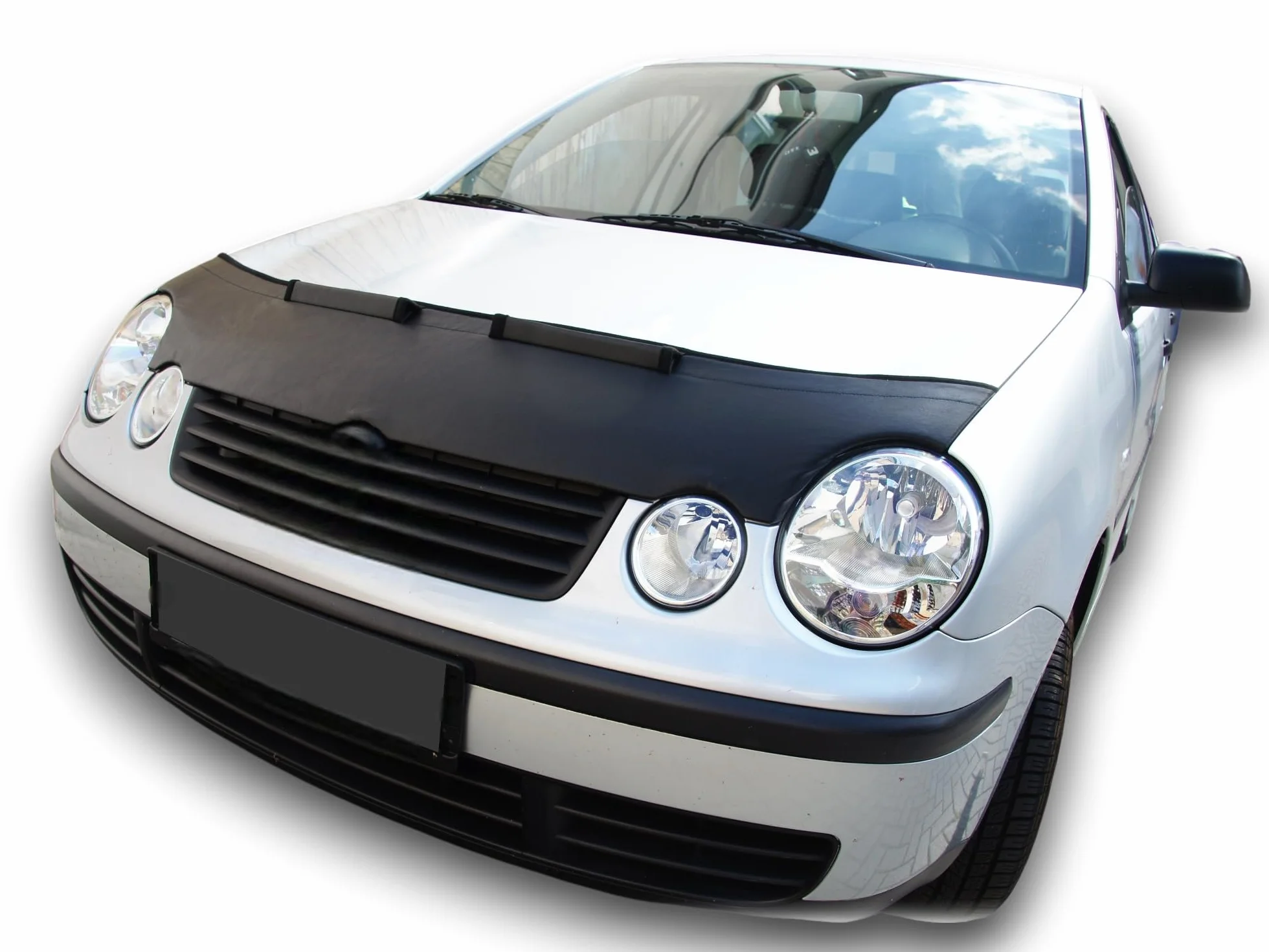 AB-00705 Carbon optyka samochodowa bra kompatybilna z VW Polo IV typ 9N rok produkcji 2001-2005 osłona przed uderzeniami kamieni Tuning Bonnet Bra