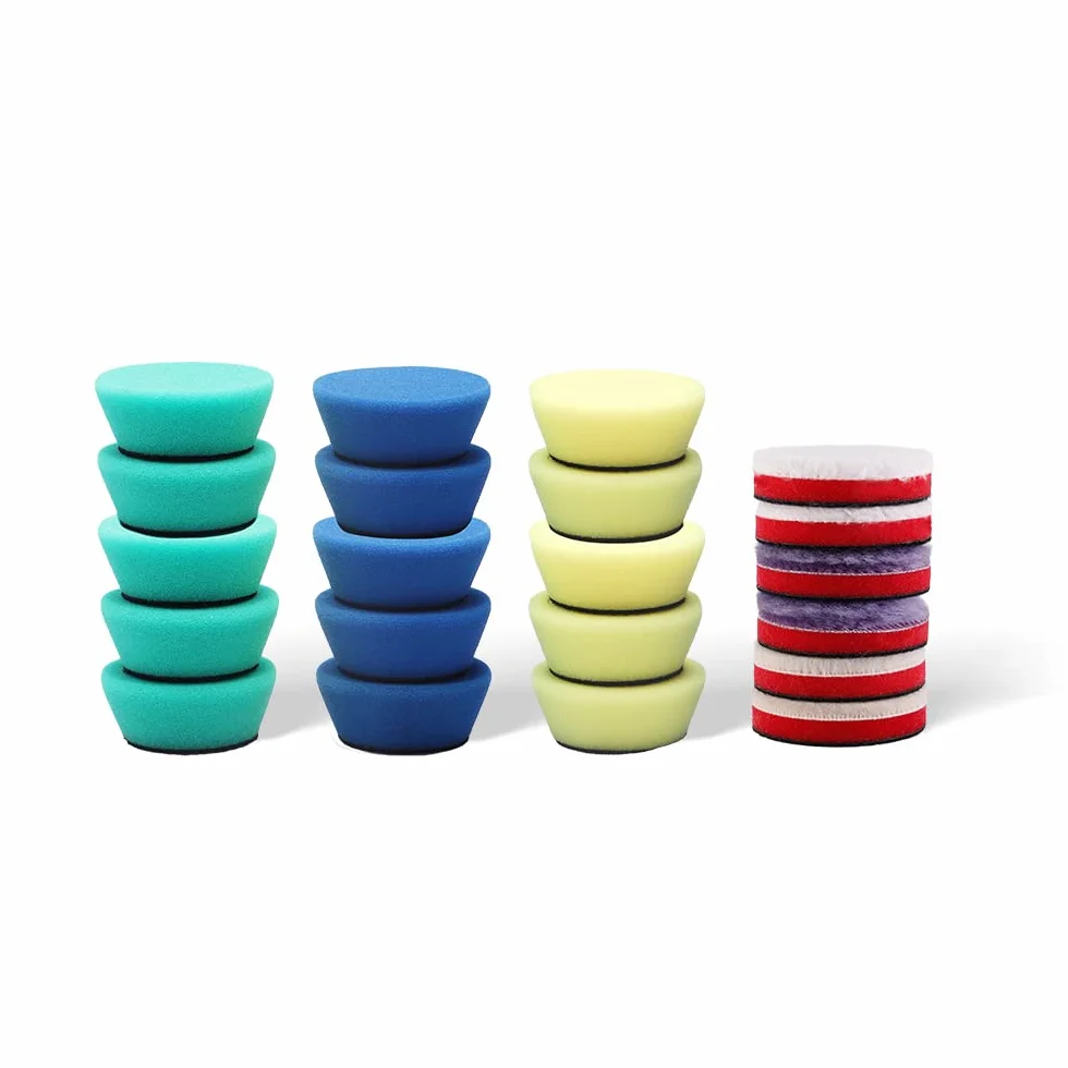 SPTA Zestaw mini podkładek polerskich, 21 szt. 50 mm gąbki polerskiej i wełniane podkładki polerskie, zestaw podkładek polerskich z pianki samochodowej, różne kolory, do polerowania szczegółów
