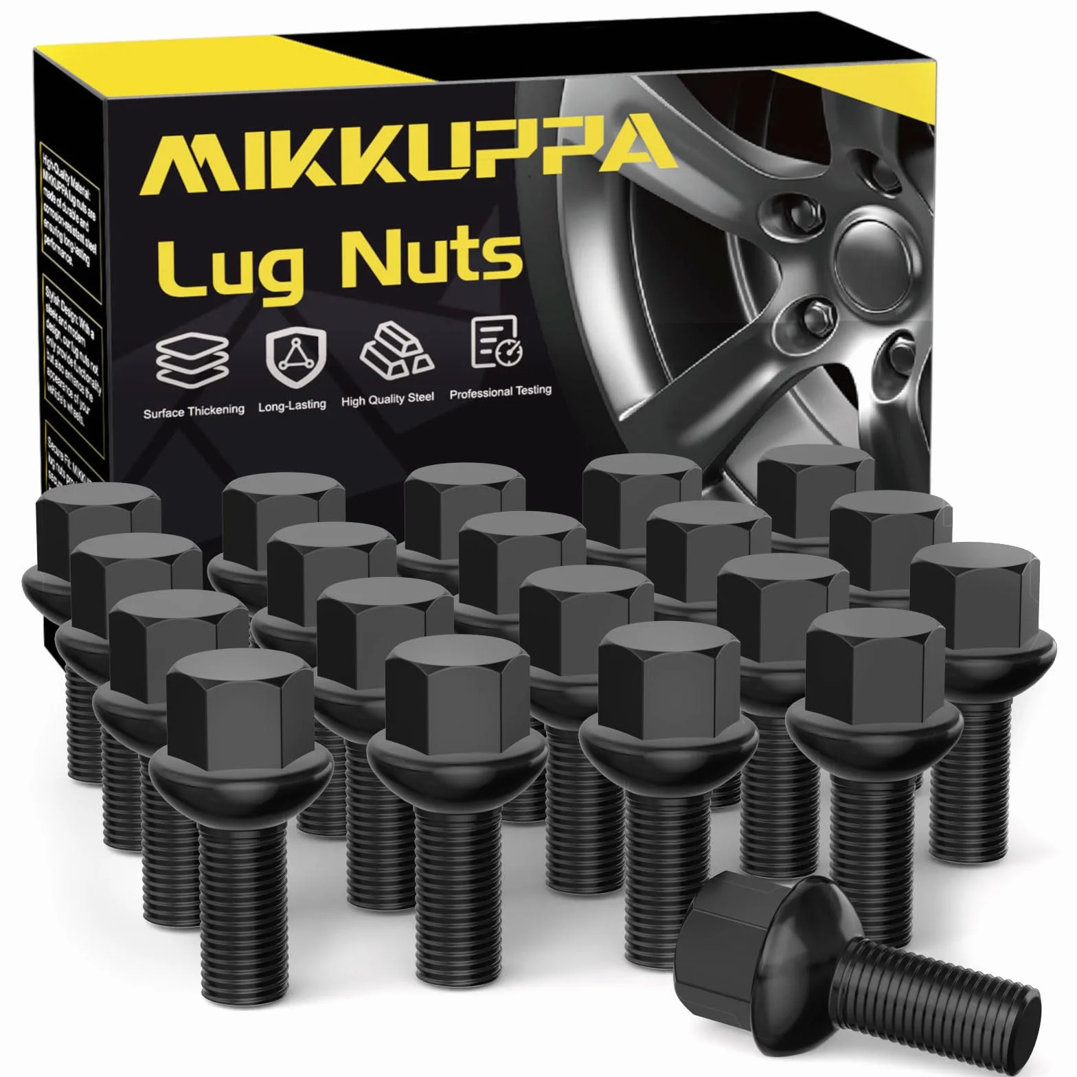 MIKKUPPA śruby do kół M14 x 1,5 długość trzpienia 27 mm ściągacz kulkowy R13 rozmiar klucza 17 mm czarne