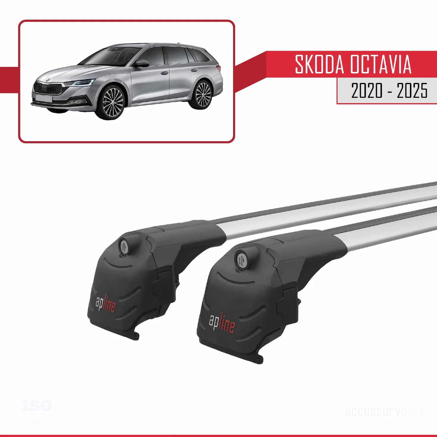 Kompatybilny z Skoda Octavia 4 (NX) 2020-2026 ACE-2 Aluminiowy bagażnik dachowy – 2 poprzeczki, szary