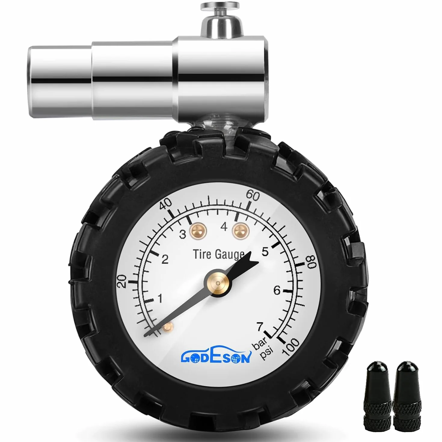 Godeson Manometr do opon rowerowych, 100 psi/7 barów, manometr do zaworu Presta, akcesoria rowerowe odpowiednie do roweru szosowego, wskaźnik mechaniczny, brak baterii